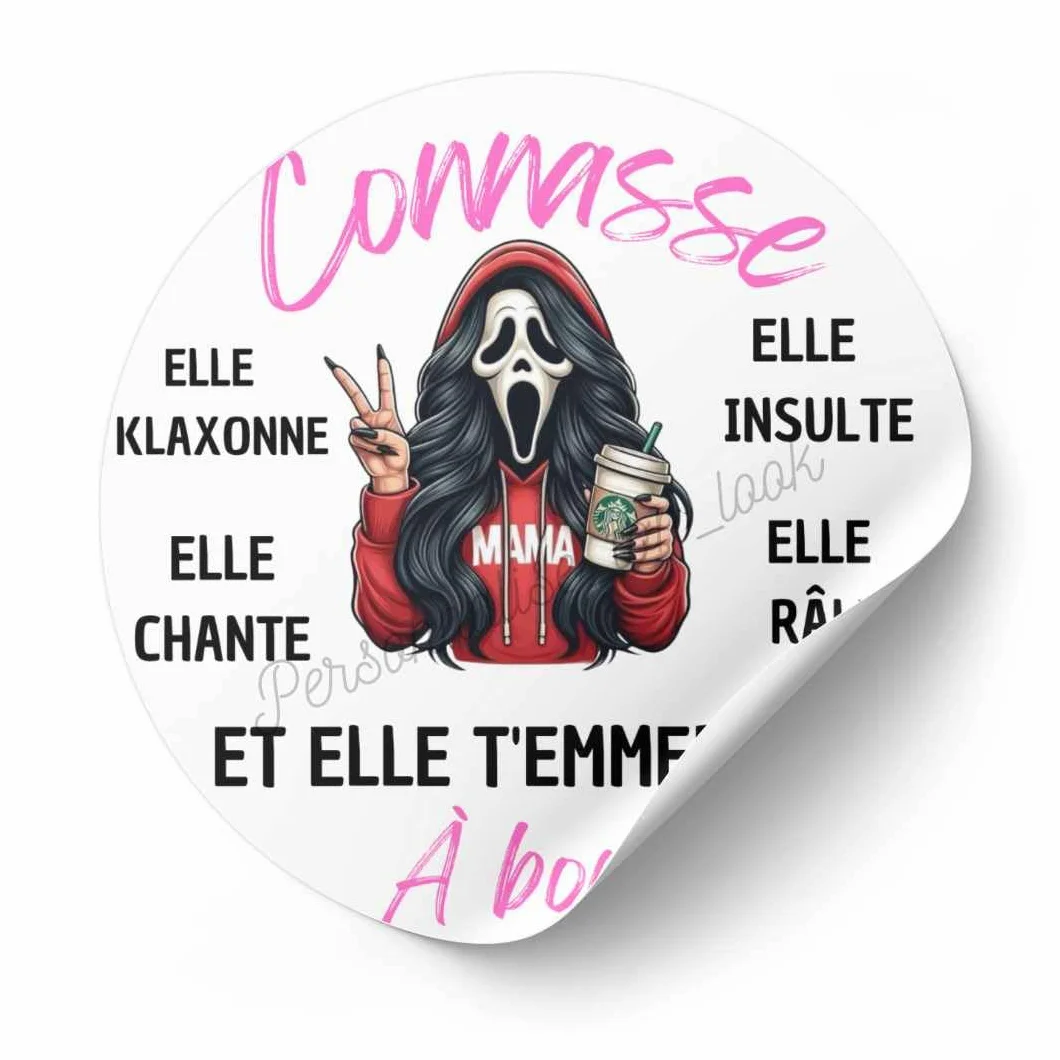 Sticker voiture humoristique Connasse à bord autocollant rond humour véhicule