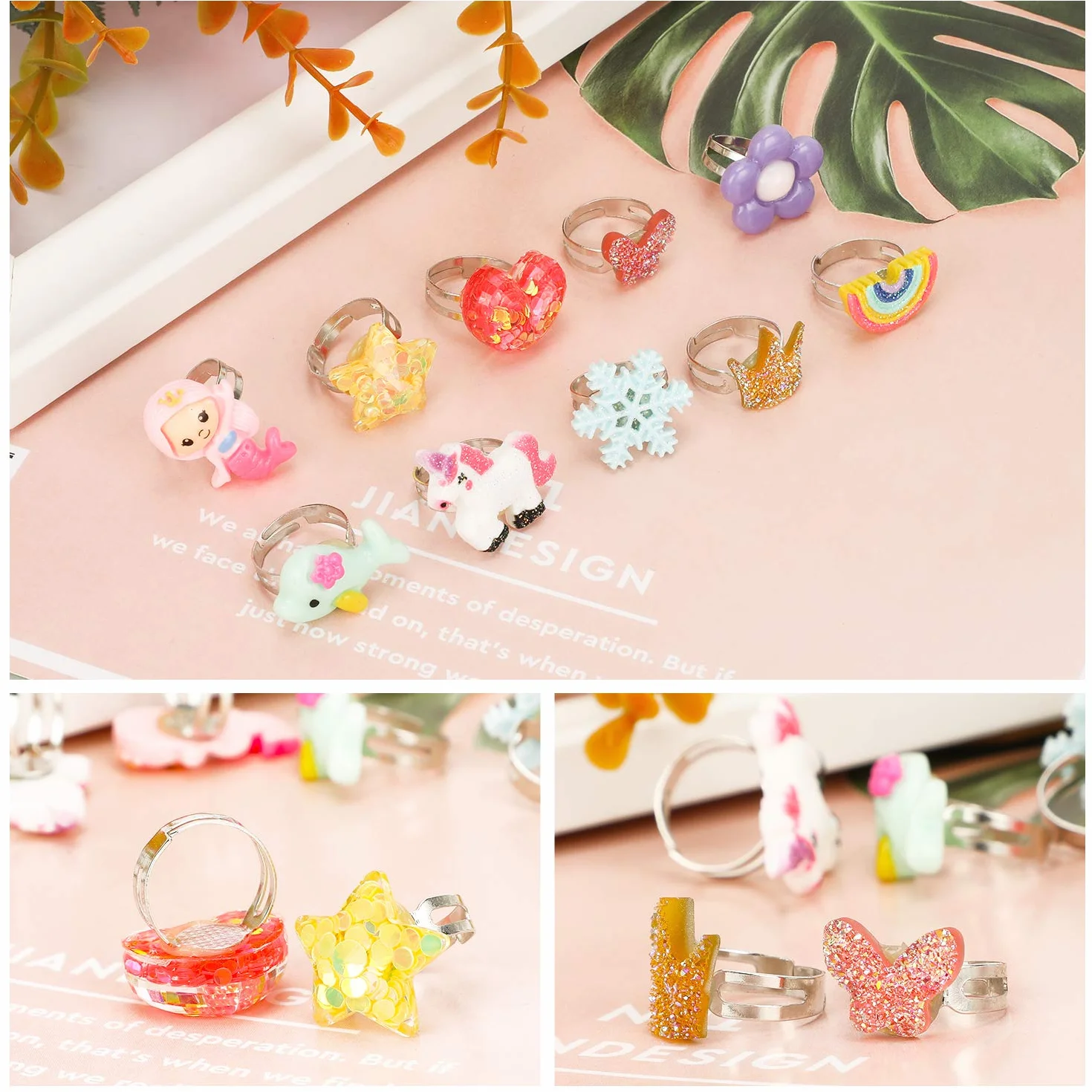 Bagues Boucles d'oreilles clip Bracelet 30 pièces Licorne sirène papillon Princess bijoux set fête Accessoire
