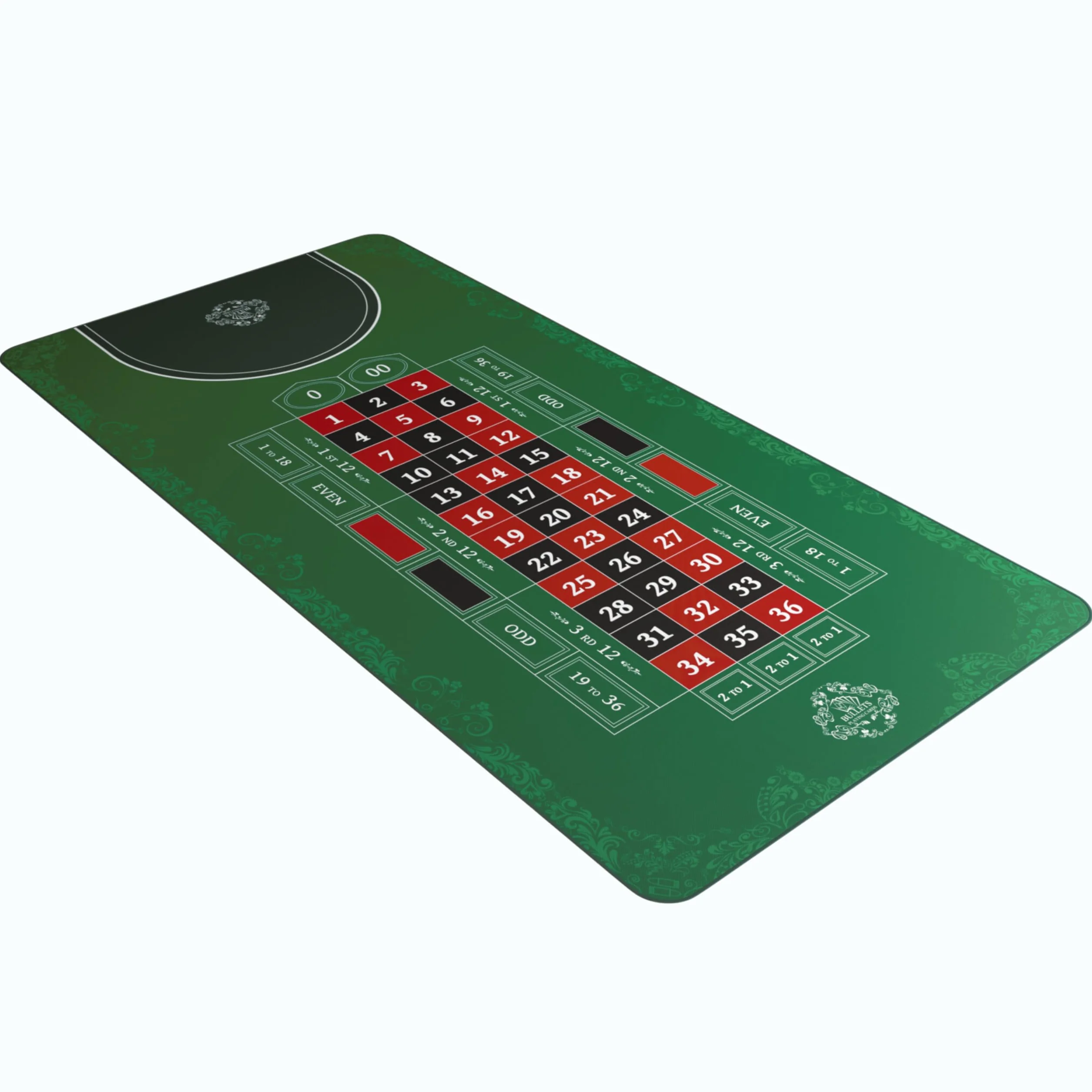 Bullets Playing Cards, Tapis de roulette, différentes tailles et variantes, disposition de roulette de style casino, durable, portable, double 0 à 190,5 x 89 cm, vert