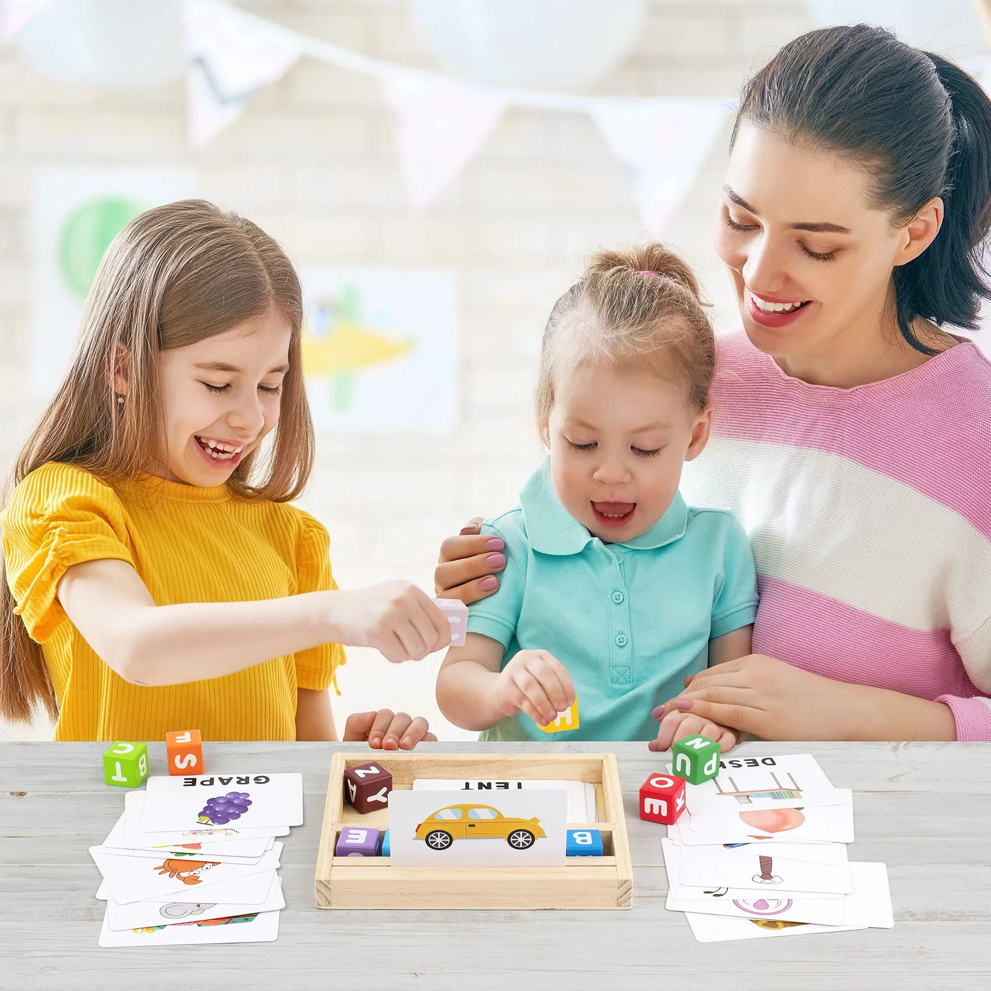 Coogam Jeux d'orthographe Blocs de Couleur, Lettres Assorties en Bois, Alphabet ABC Montessori Jouet éducatif