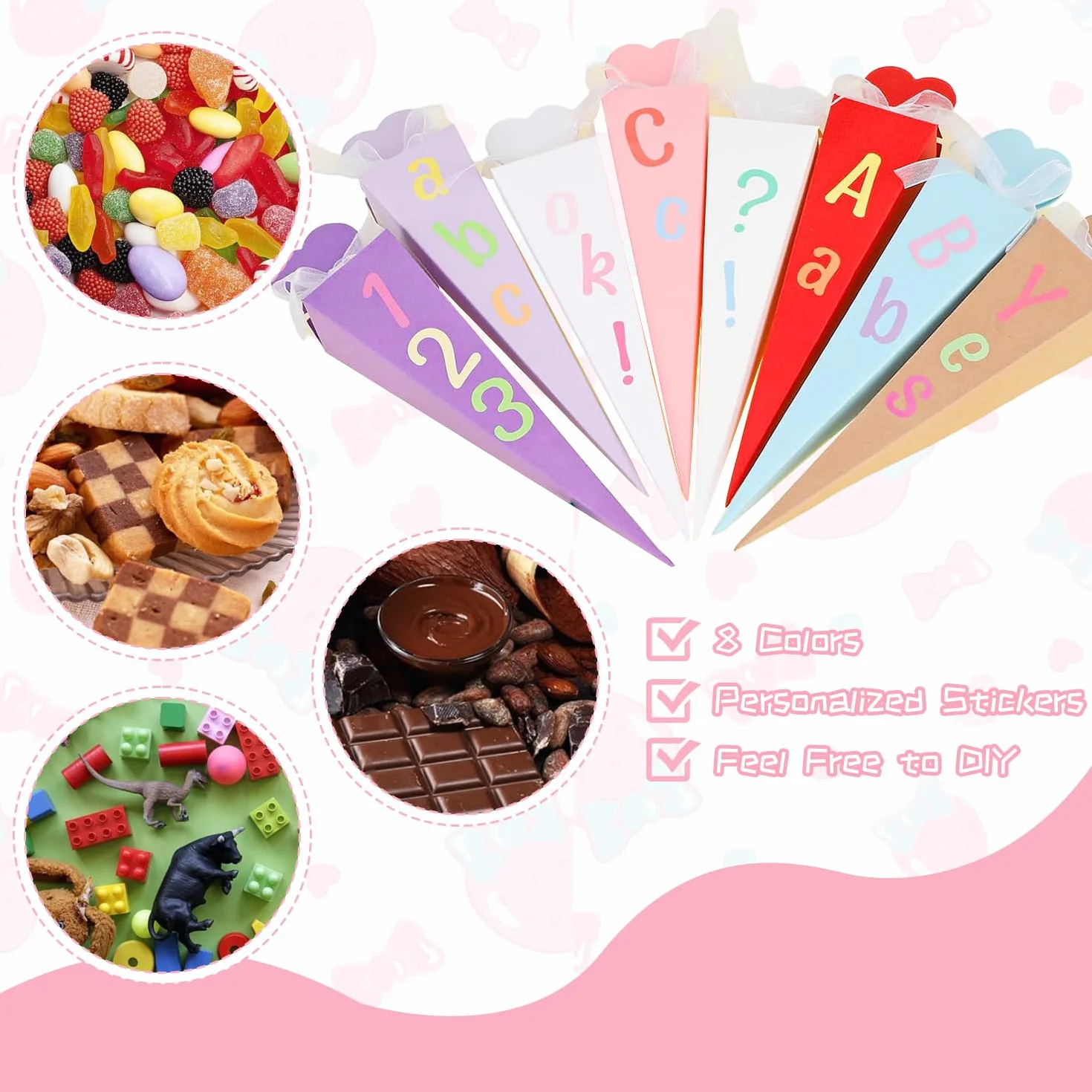 Schultüte Gefüllt 32 Pièces Mädchen Cornet Surprise DIY Sac à Sucre Pliable Premier Jour d'École