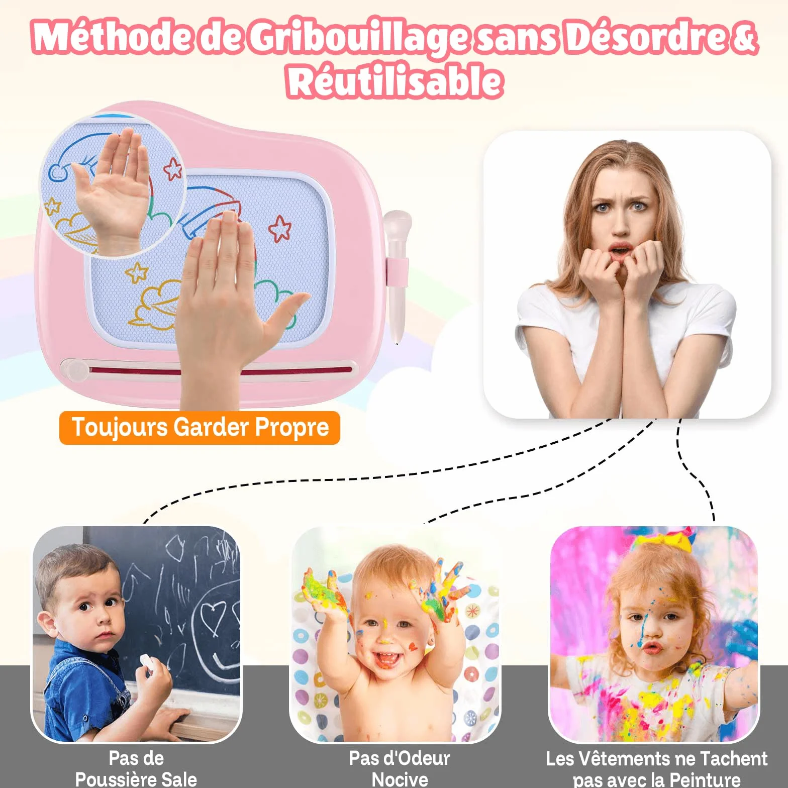 Smasiagon Ardoise Magique avec Pieds, Tableau de Dessin Magnétique Effaçable pour Enfants 1-3 Ans (Rose Clair)