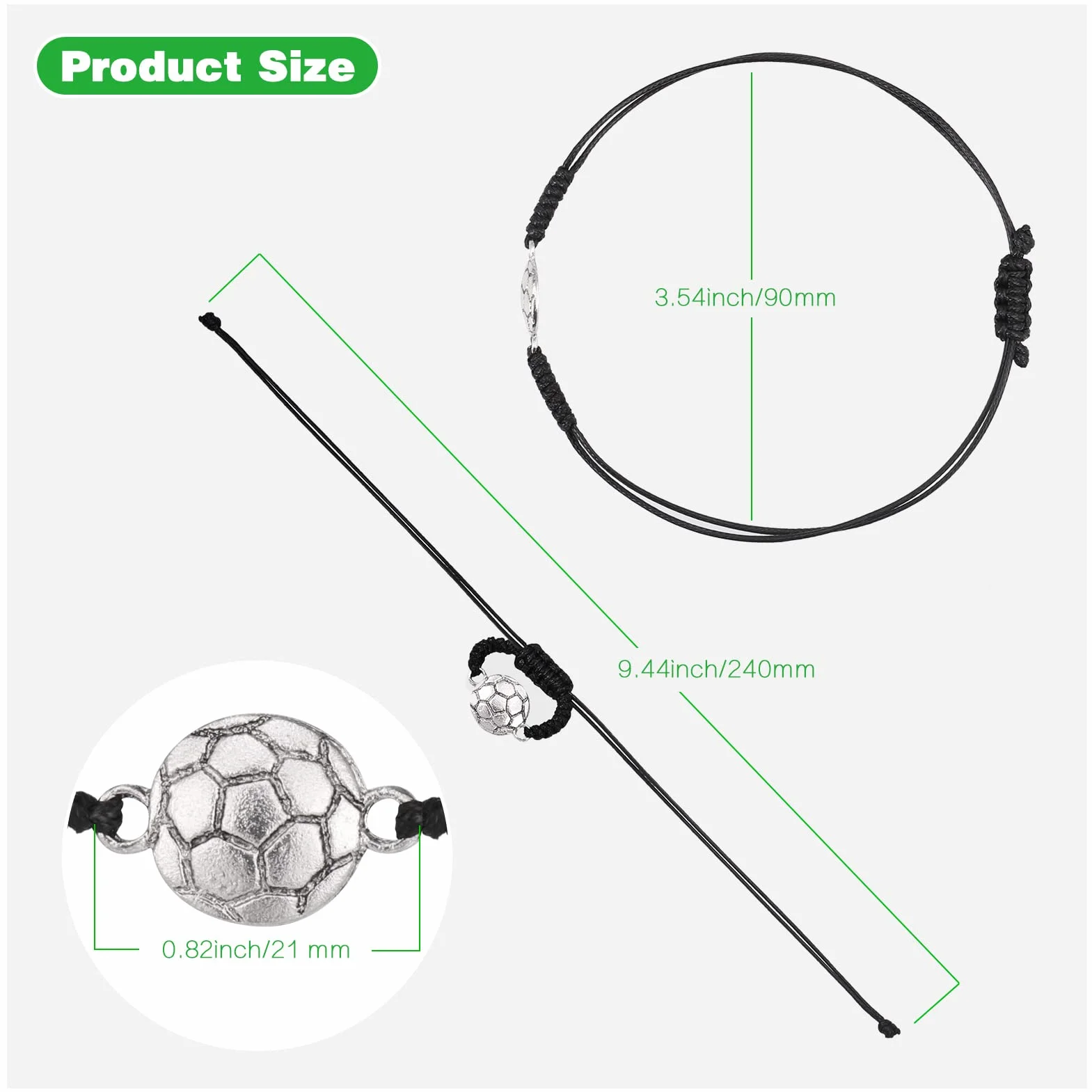 Zocipro 15Pcs Bracelet de Football à Cordon Tressé Réglable avec Breloque en Métal