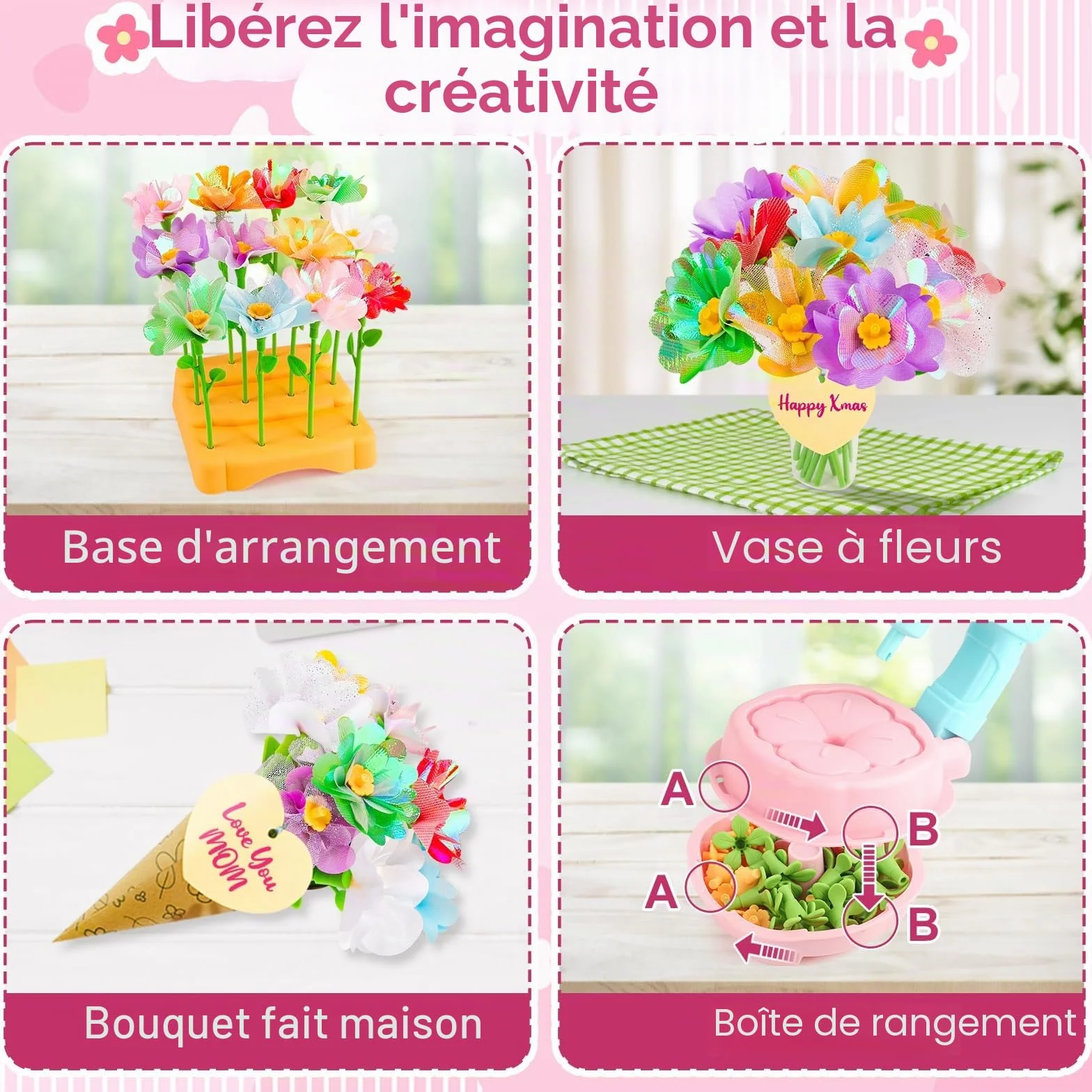 Mieryd Kit de Fabrication de Fleurs Tissu, Jeux Educatif DIY Flower Making Bouquet pour Fille 3-10 Ans
