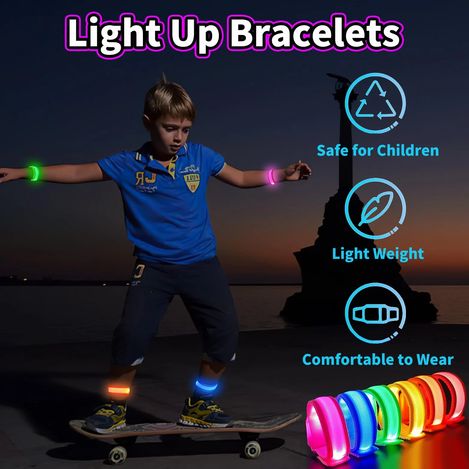 KATELUO 6 Pièces Bracelet LED Lumineux Concert Ajustable Clignotant Phosphorescent