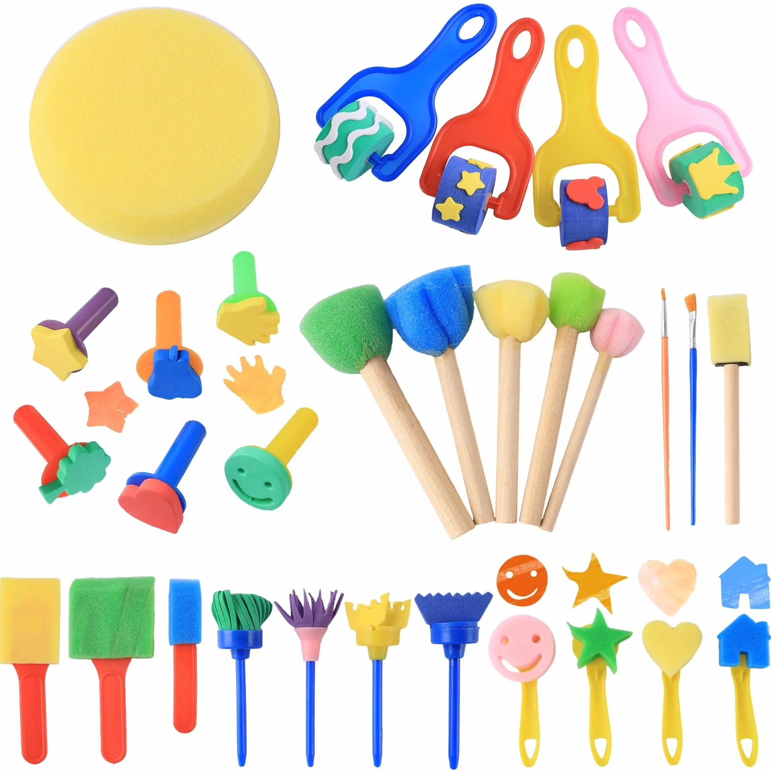 Kit Pinceau Éponge Réutilisable 30 Pièces, Brosse Peinture Enfant, Outils DIY