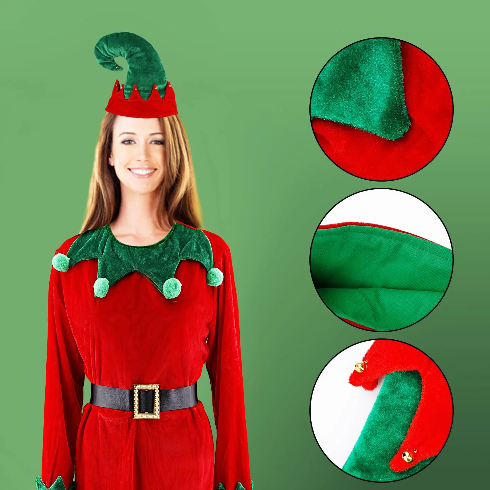 Ensembles de Costume Elfe de Noël avec Chapeau, Chaussettes Rayées et Chaussures Cloche