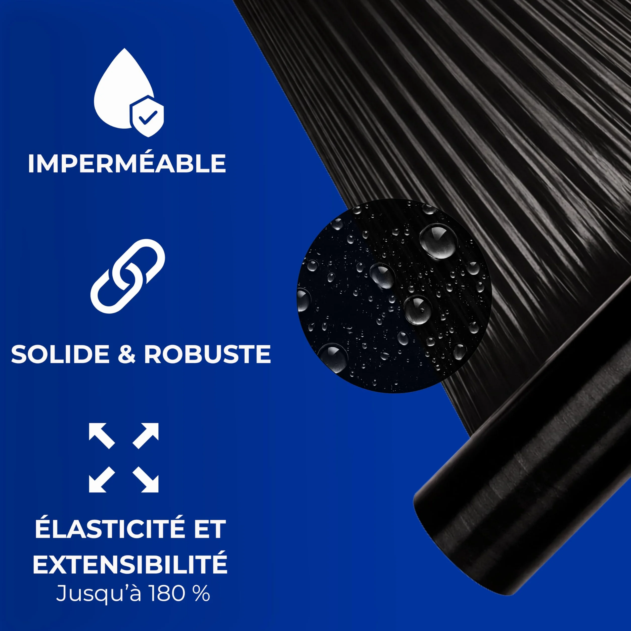 Film étirable Noir 25 cm 3 rouleaux opaque 300 g mandrin Ø38 mm