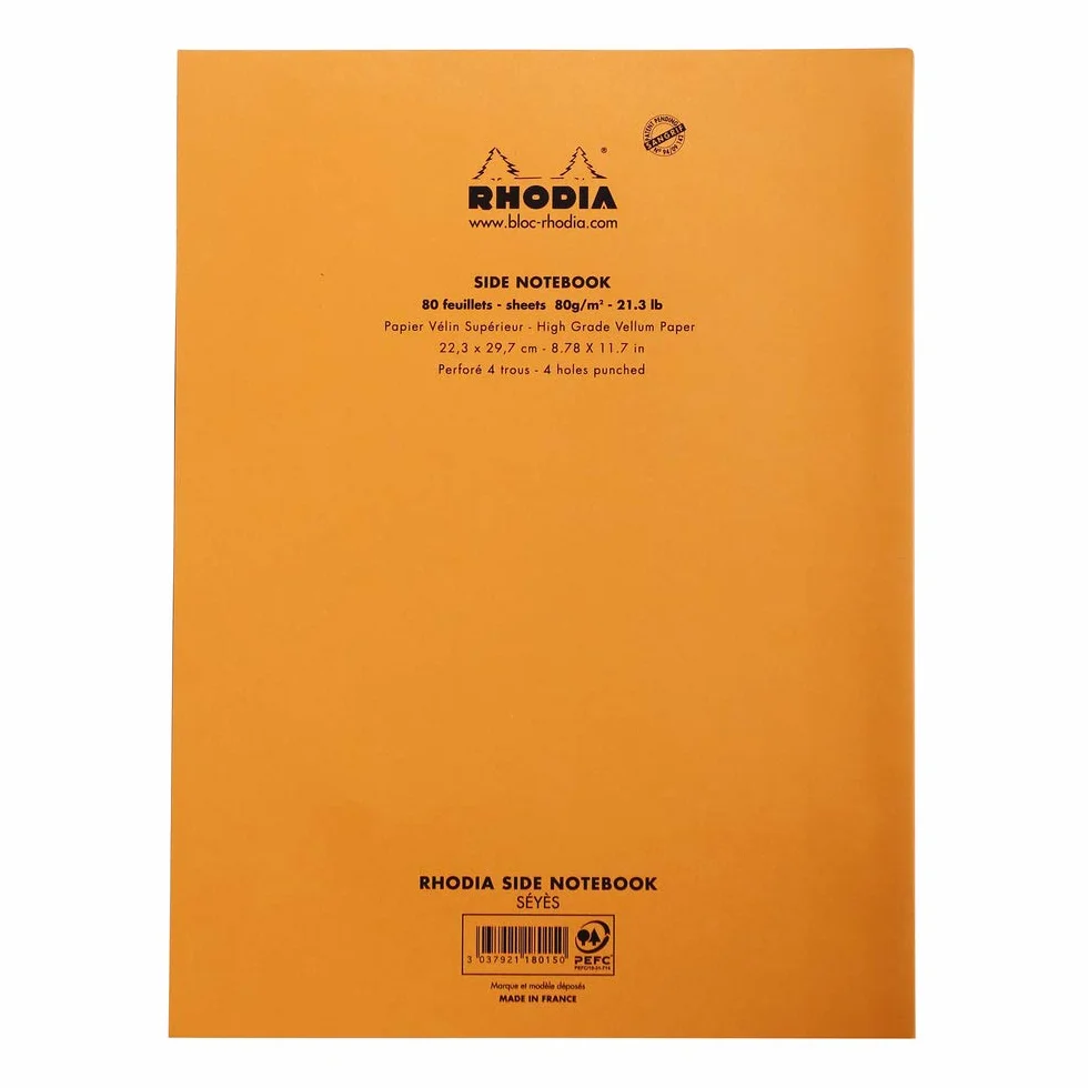 Rhodia Bloc-Notes Agrafé A4 Grands Carreaux Seyès 80 Feuillets Détachables Papier Clairefontaine 80 g/m² Orange