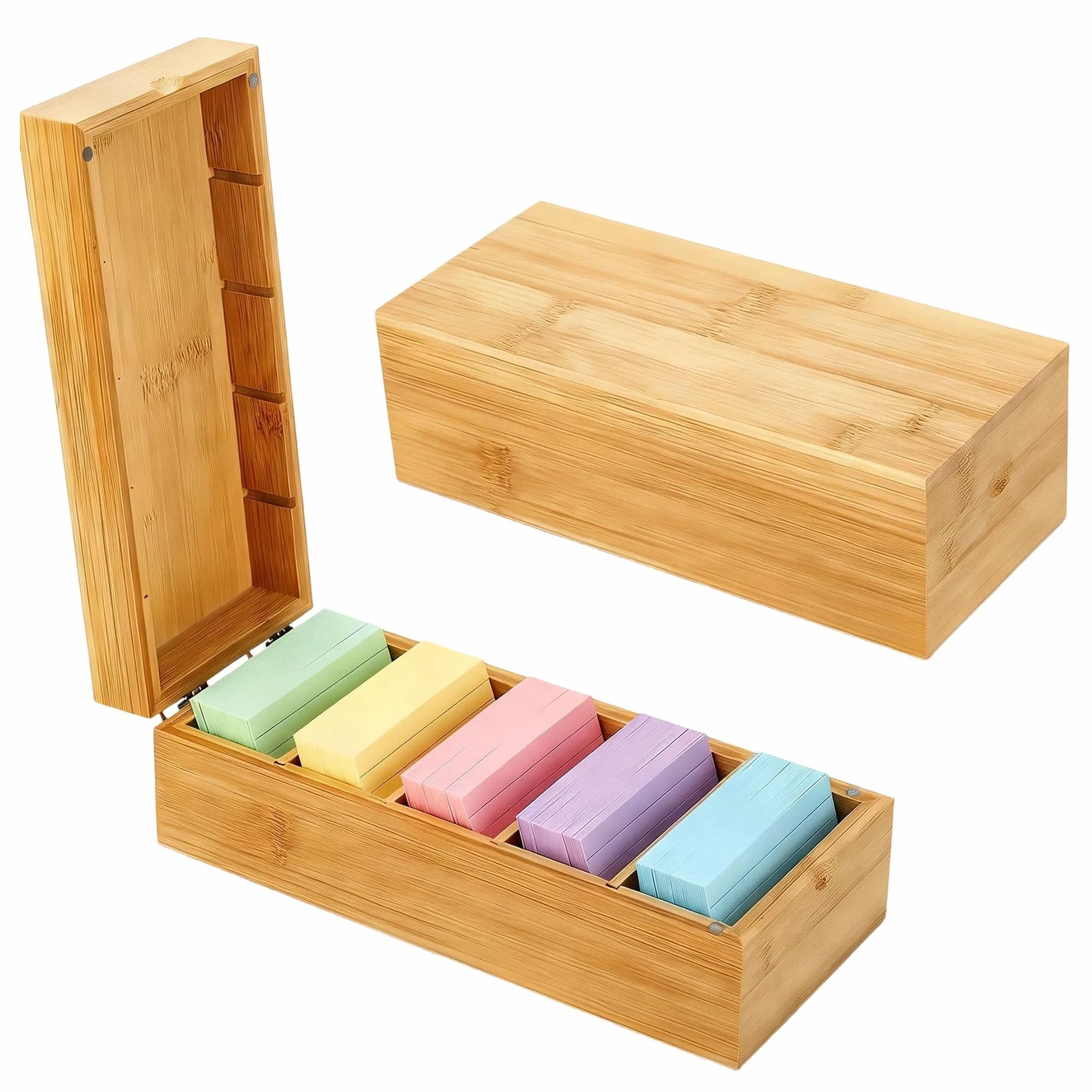 Boîte à Fiches en Bois 4 Compartiments Ajustables pour Fiches A8 22.2x9.5x7cm