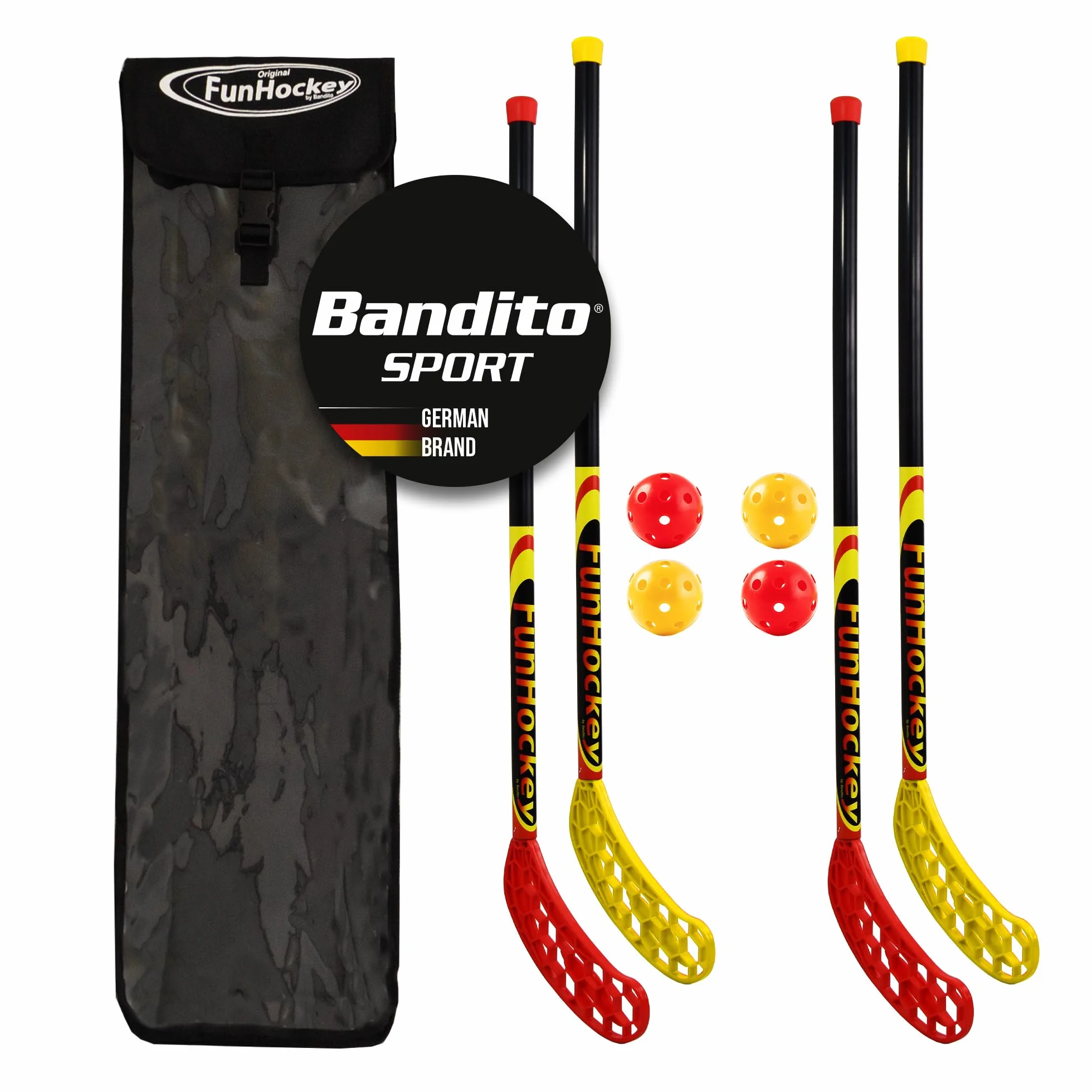 Bandito FunHockey Kit de raquettes avec balles pour enfants, floorball extérieur, rouge