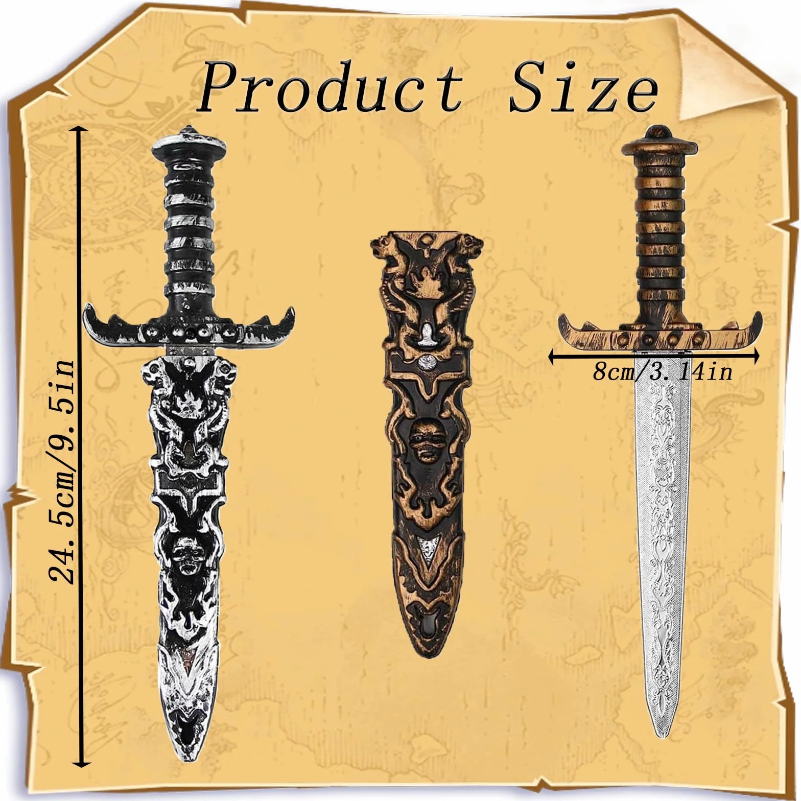 Dague de Pirate Toy Sword Épée de Jouet en Plastique Faux Couteau Non Tranchant 2 Pièces