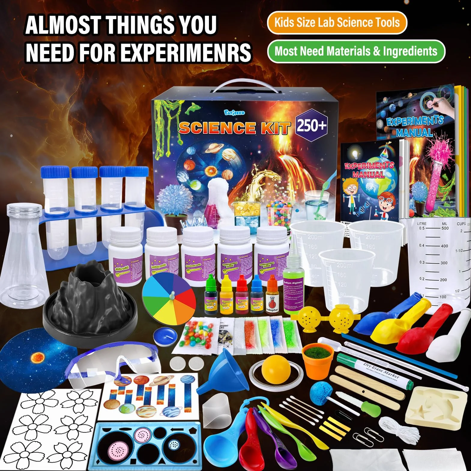 PATIFEED Kits Scientifiques Enfants 250+ Expériences Chimie Volcan Activités Manuelles