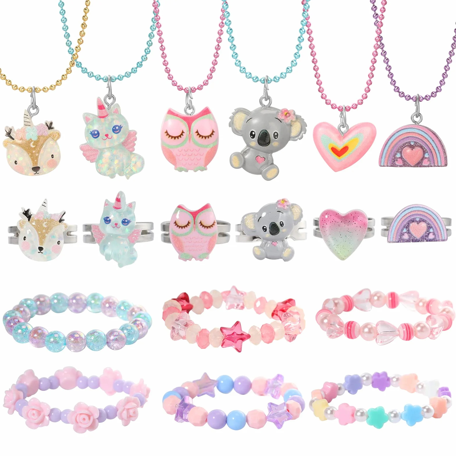 Ensembles de Collier et Bague Licorne pour Enfants - 6 Pièces Bijoux Fille