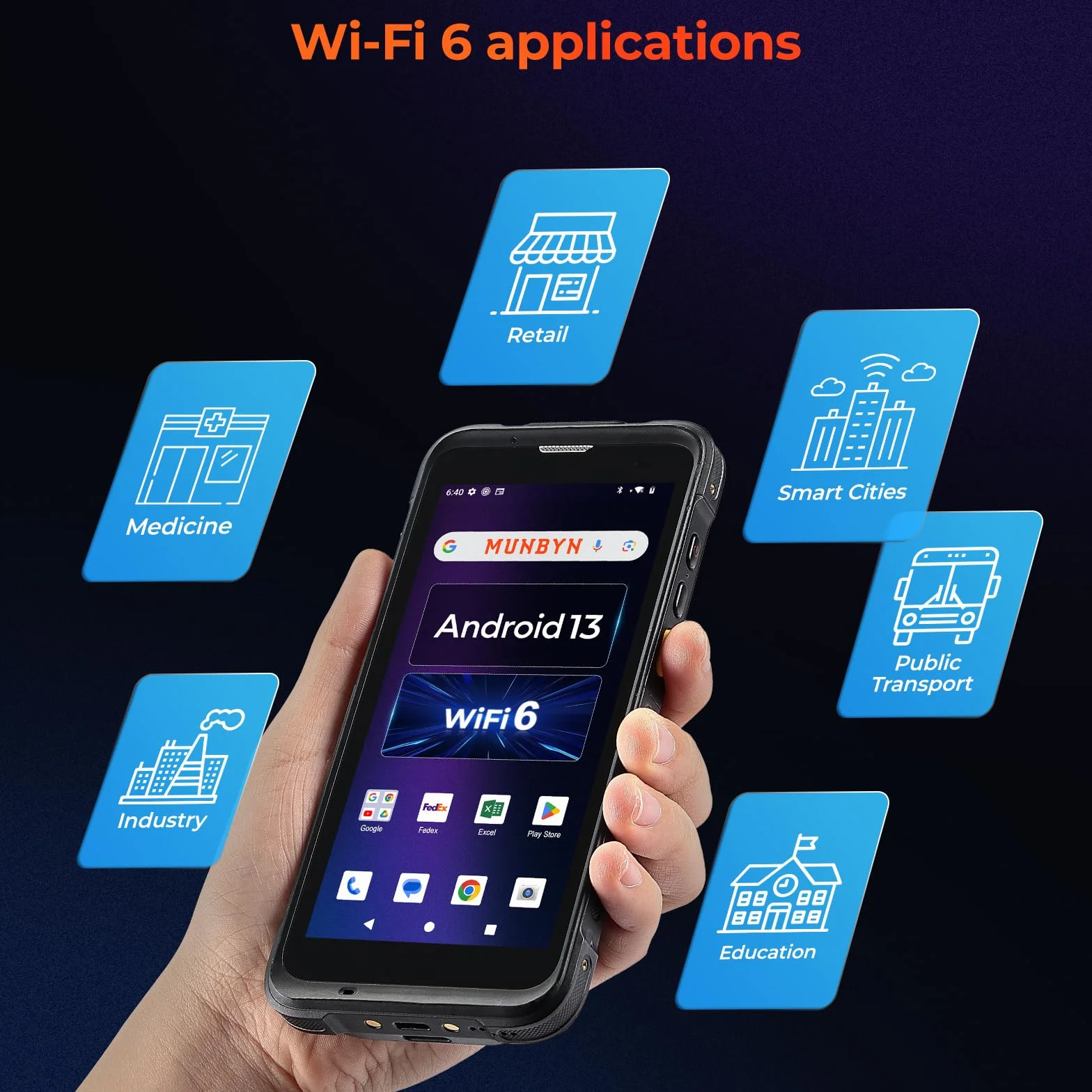MUNBYN Android 13 PDA Scanner Code Barre 2D Zebra, 4+64G Robuste IP65 Pistol Grip WiFi 6 Terminal