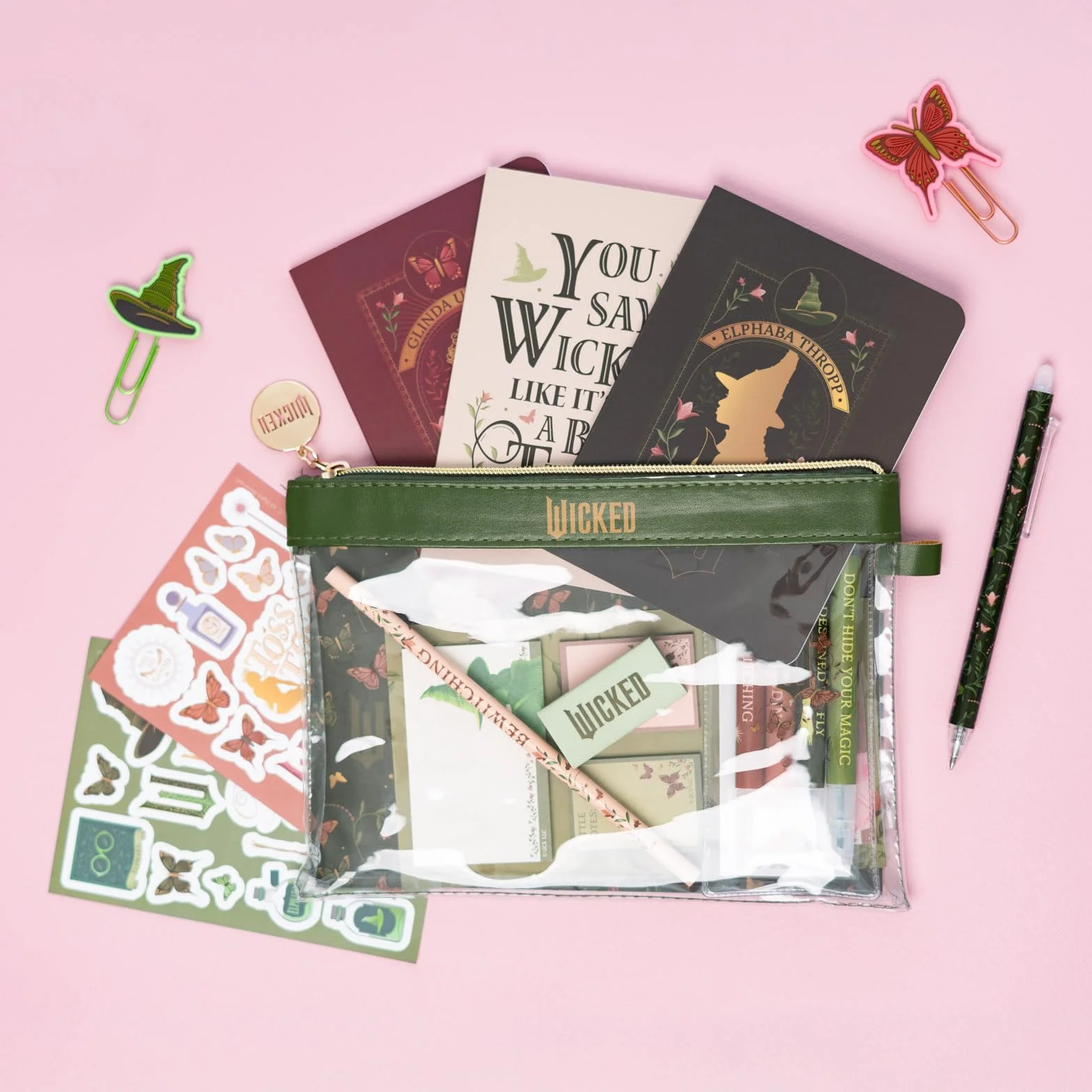 Grupo Erik Set de Papeterie Wicked Kawaii 4 Couleurs Surligneurs Crayon Trombones Carnets A6 Stickers Bloc-notes