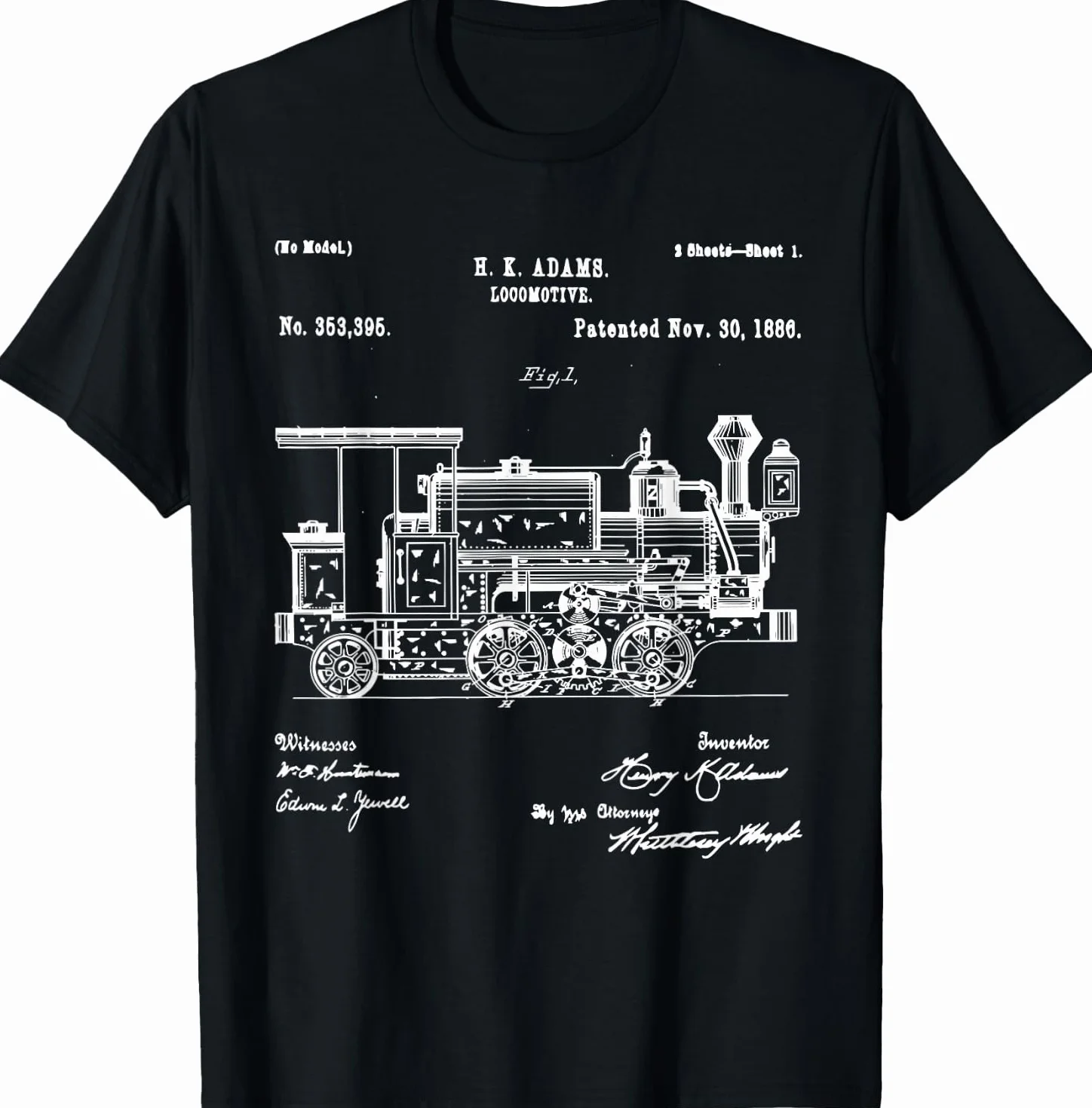 Locomotive à vapeur 1886 T-Shirt cadeau plan de brevet