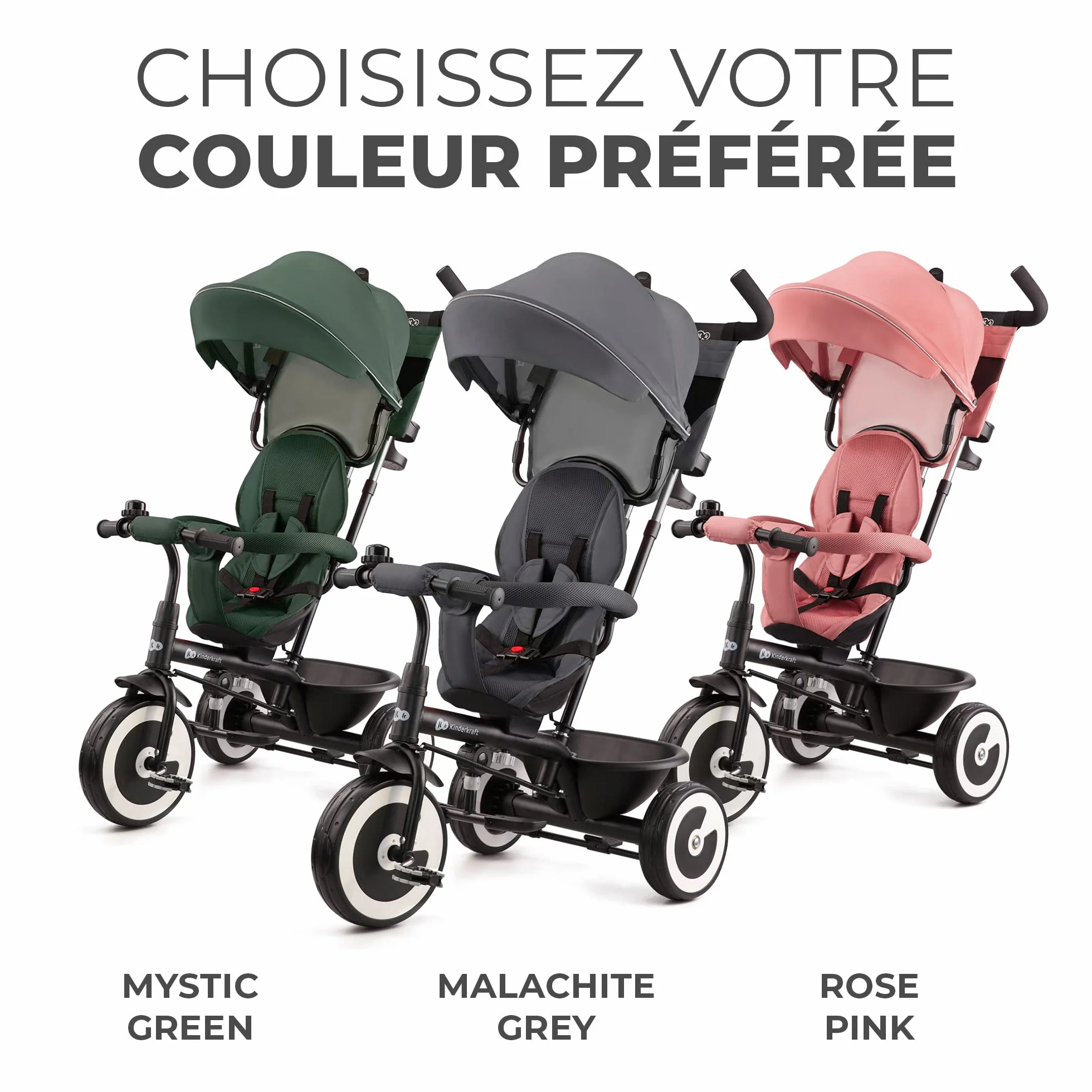 Kinderkraft Aston Tricycle Évolutif Bébé, Draisienne, Trike, Velo Poussette, Enfant 5 Ans, 9 Mois, Compact, Capote Pliante, Vert