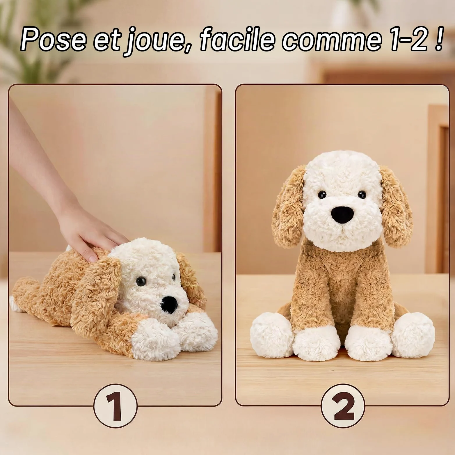 Bobbie & Laxi Oreiller en peluche lesté pour chien de 61 cm, 2 kg | Se pose debout ou à plat, les membres lestés offrent un soutien lombaire ; fausse fourrure douce pour bureau ou canapé