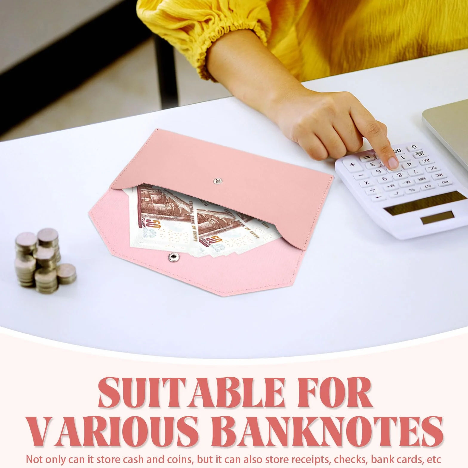 Lot de 6 Portefeuilles Enveloppes en Cuir PU pour Espèces, Organiseur Porte-Monnaie Réutilisable