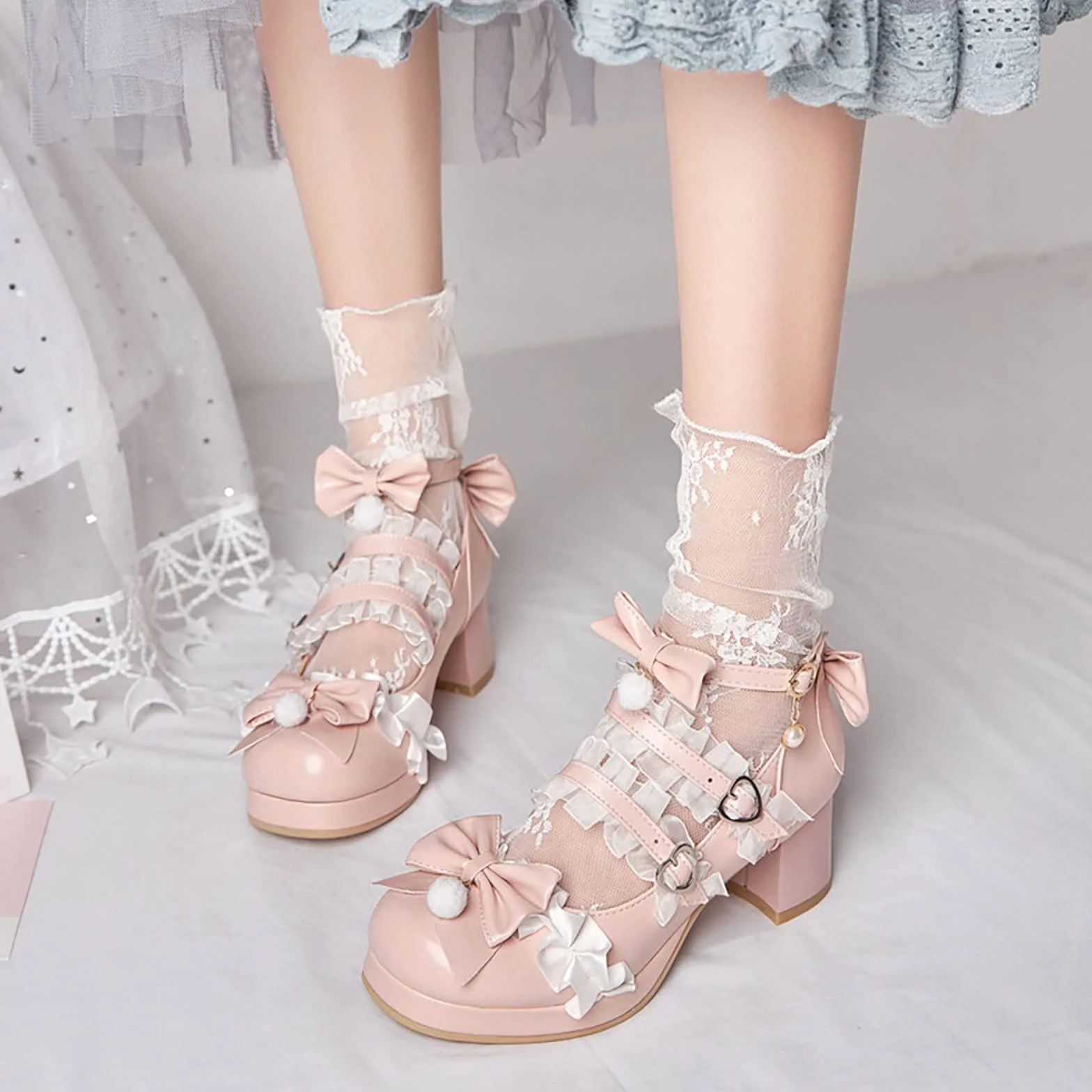 Escarpins Mary Jane enfants filles princesse talon haut Kawaii Lolita cosplay fête plateau
