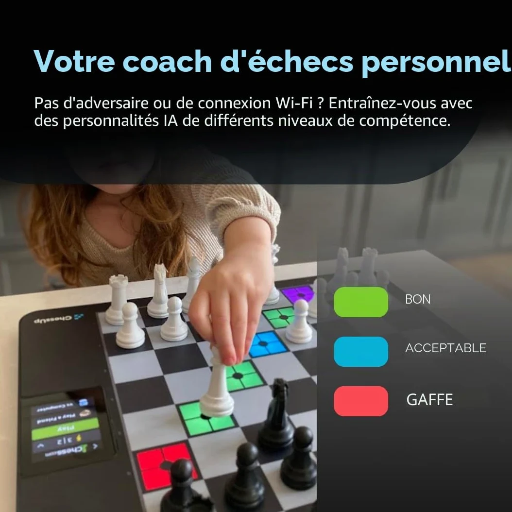 ChessUp 2 – Échiquier électronique Bryght Labs – Wi-Fi, moteur d'échecs, jeu TouchSense, échiquier intelligent lumineux, IA, leçons, jeu sans fil