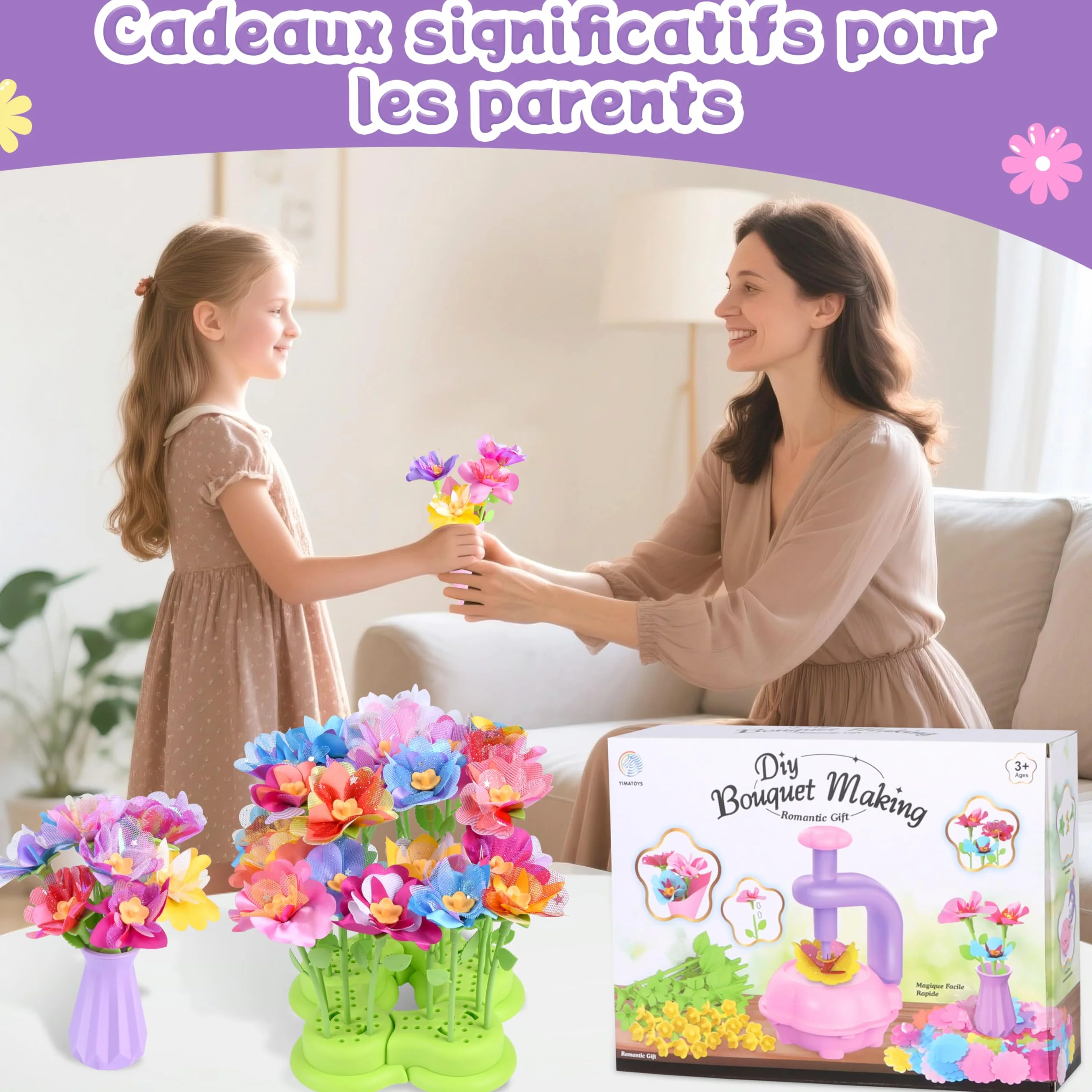 Charmofun Activité Manuelle Fille, Création Bouquet avec Machine à Fleurs, Jouet Fleurs Enfant 3 Ans+