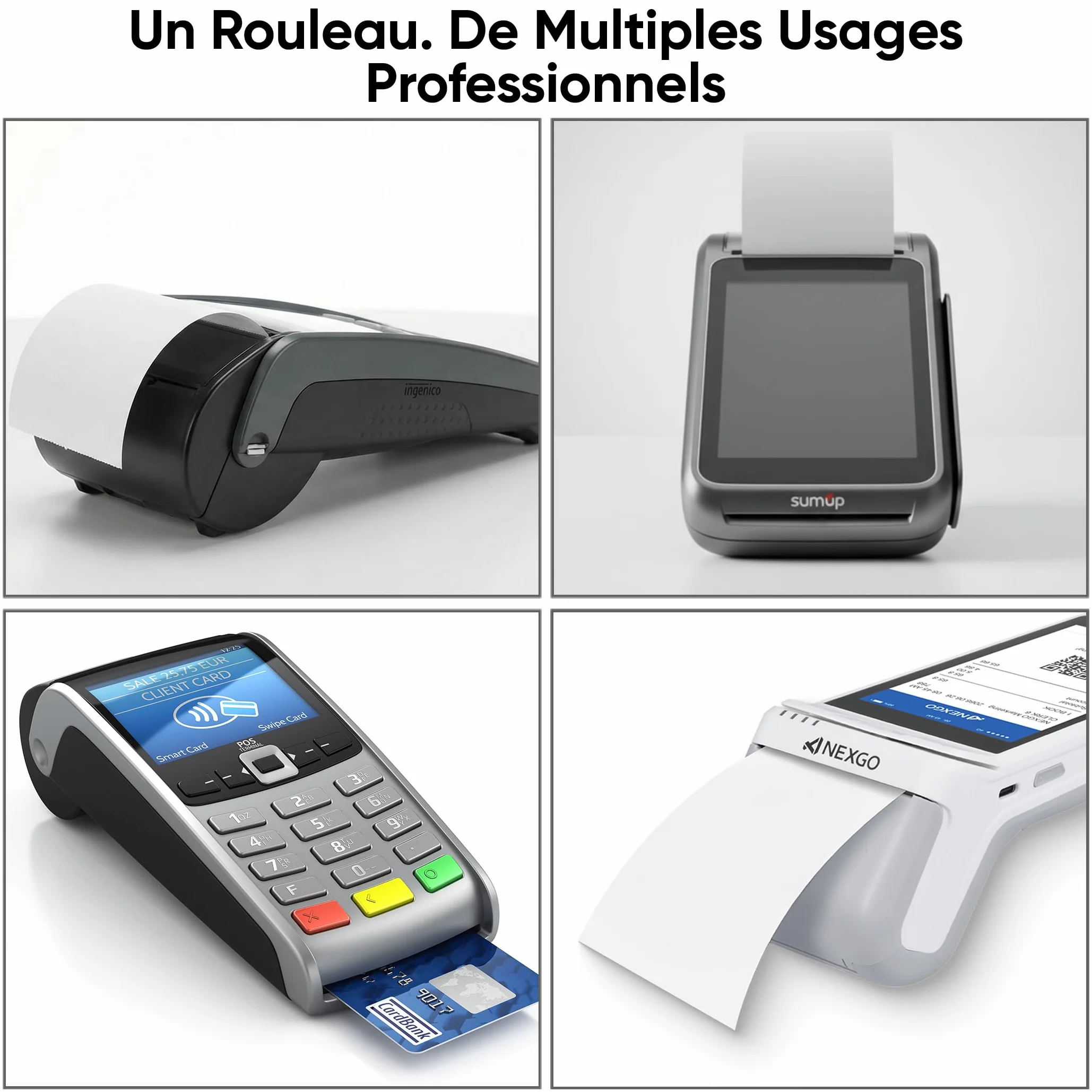 Rouleaux Papier Thermique Sans BPA 57x35x12 mm (18 m) Compatibles Ingenico Verifone SumUp PAX Nexgo myPOS