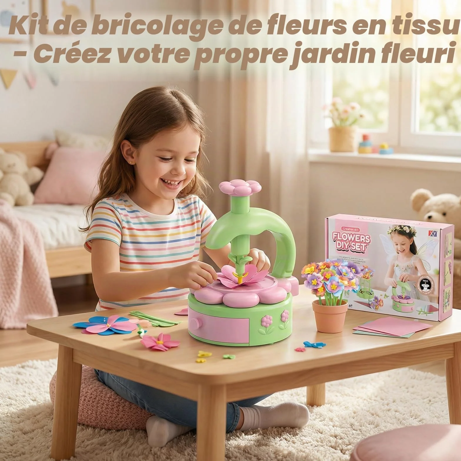 Kit Création Bouquet de Fleurs Enfant, Jouet Bricolage Filles 4-9 Ans