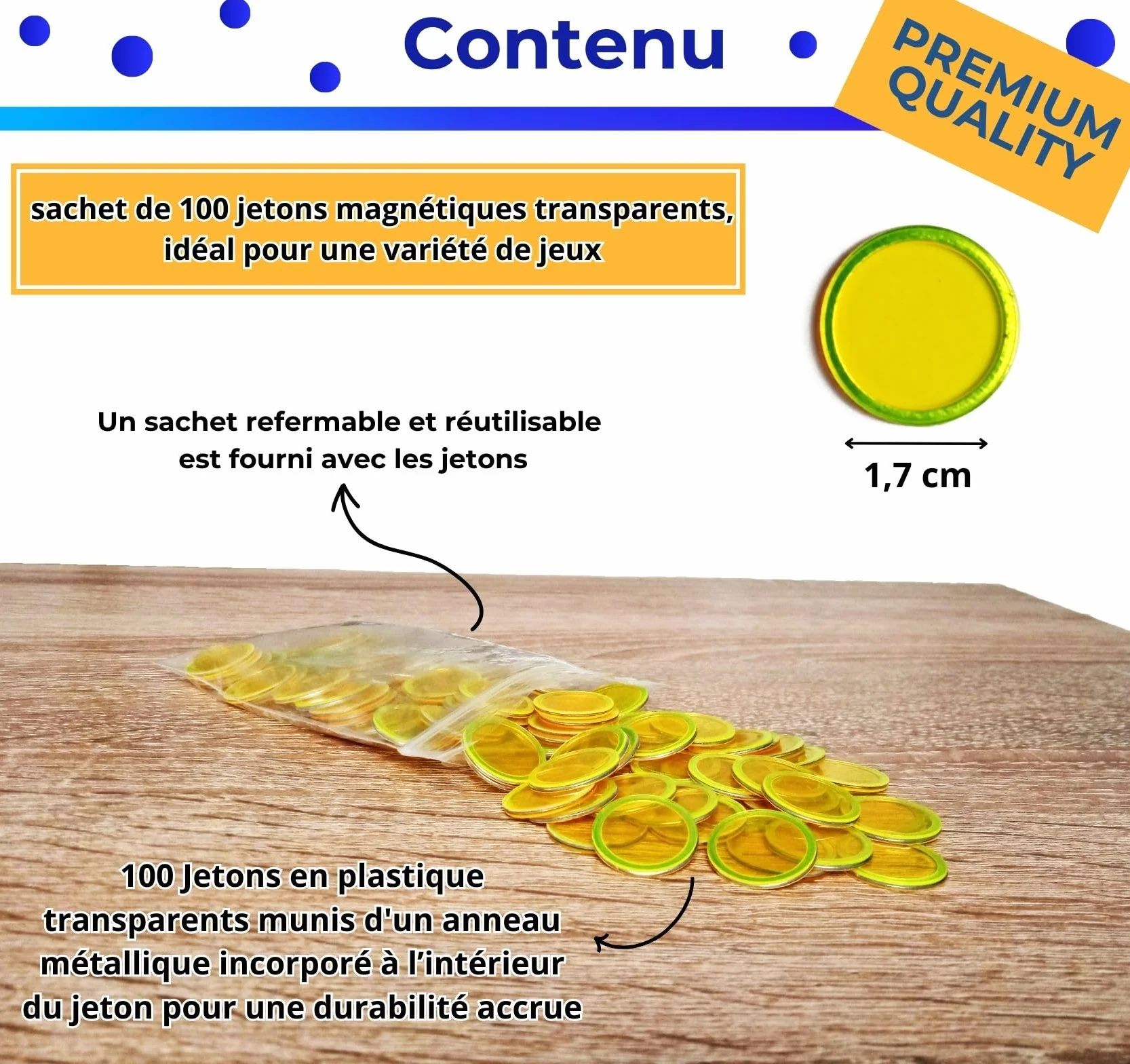 Bolibo Jeton Loto magnétique 100 pions 17 mm diamètre Bingo Jaune