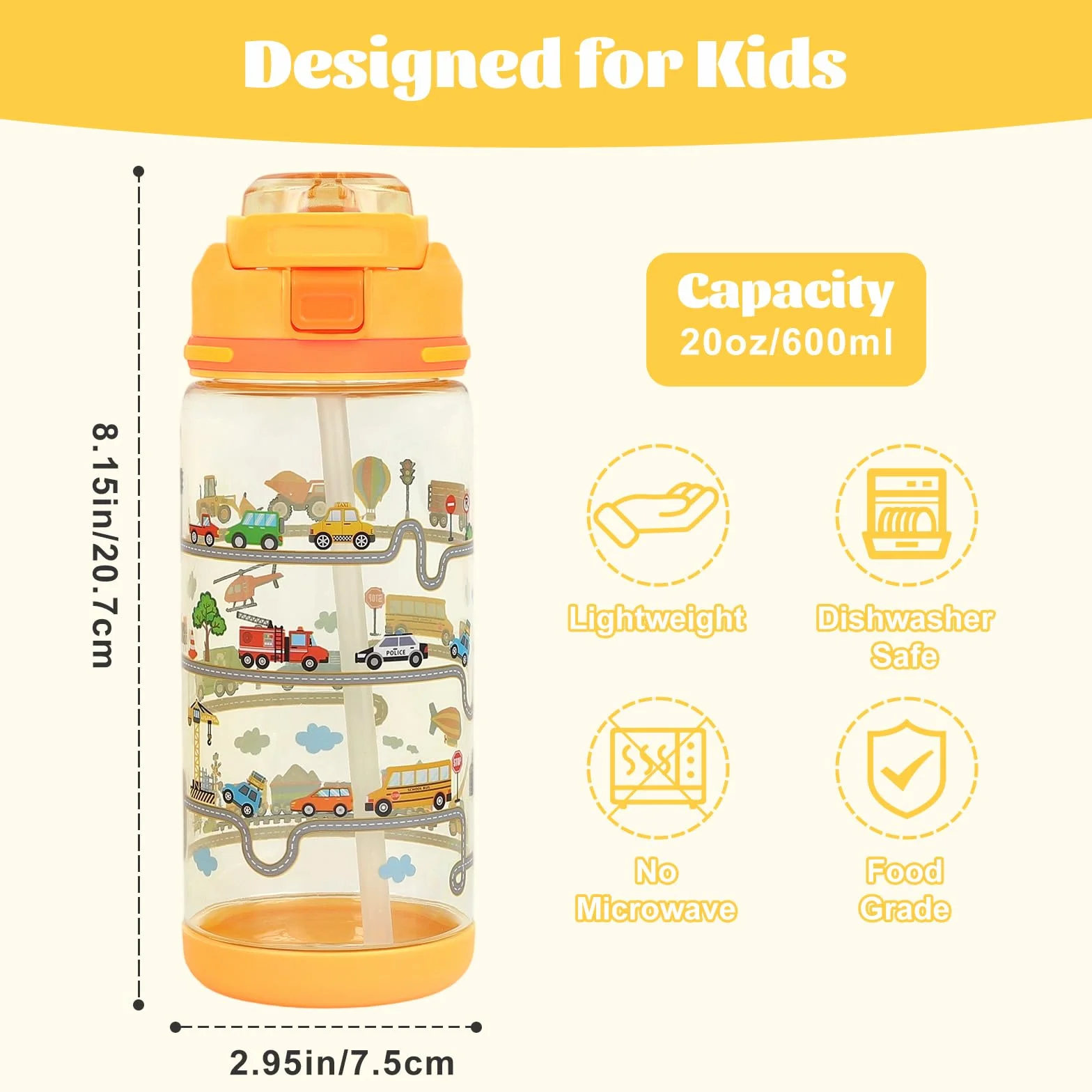 Gourde Enfant Anti-Fuite 600ml avec Paille Verrouillage Sécurisé Bouteille École Sport Filles Garçons Véhicule