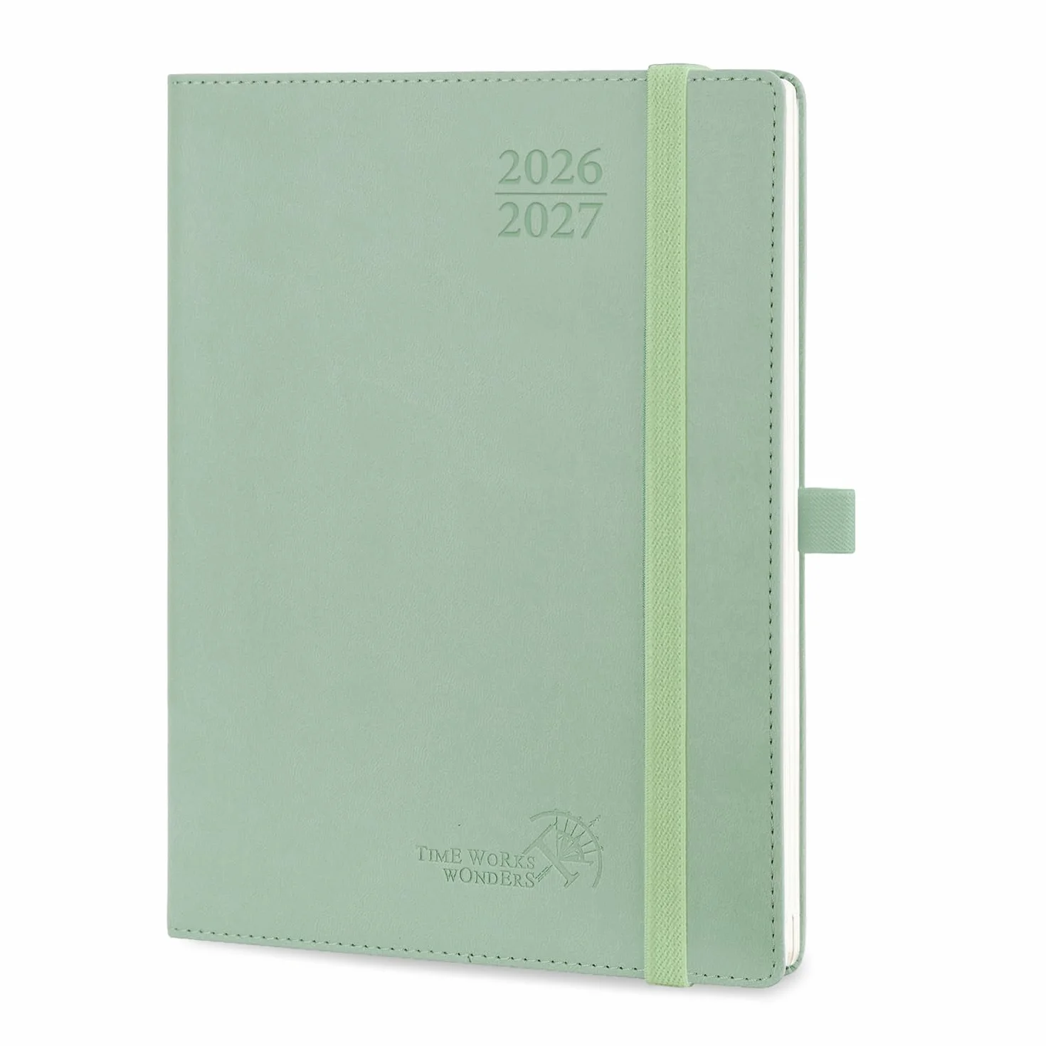POPRUN Agenda 2026 2027 Semainier Vertical 22 x 16,5cm 17 Mois Planner Scolaire Couverture Souple PU Cuir Vert-Gris