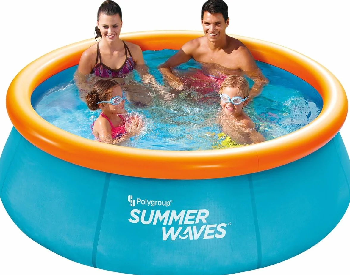 Summer Waves Piscine Familiale Gonflable Ronde 3D, 2,44 M x 76 CM, Comprend 2 Lunettes de Natation, 2302 L, Orange, PVC, Enfant