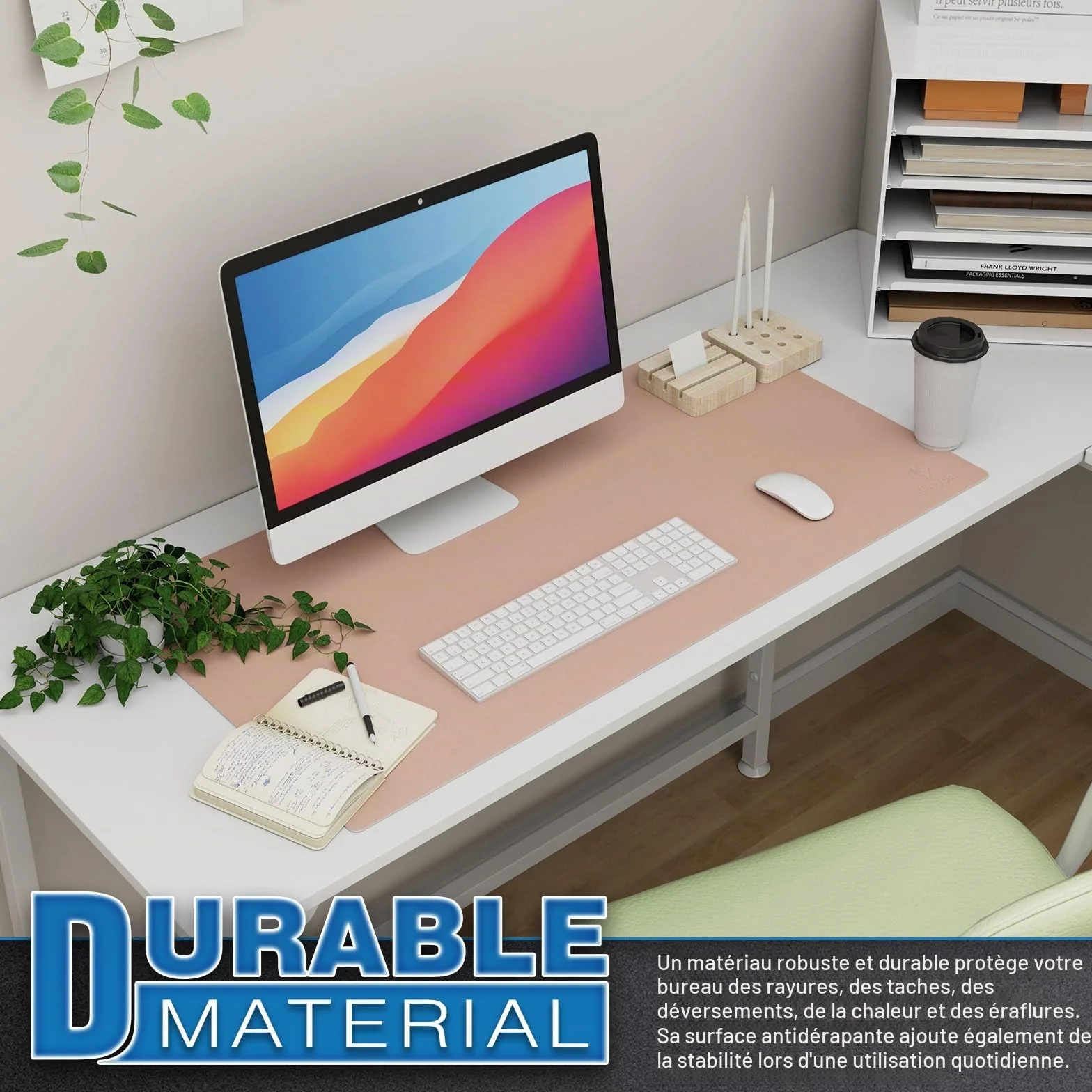 KNODEL Tapis de Bureau 40cm x 80cm Double Face Rose