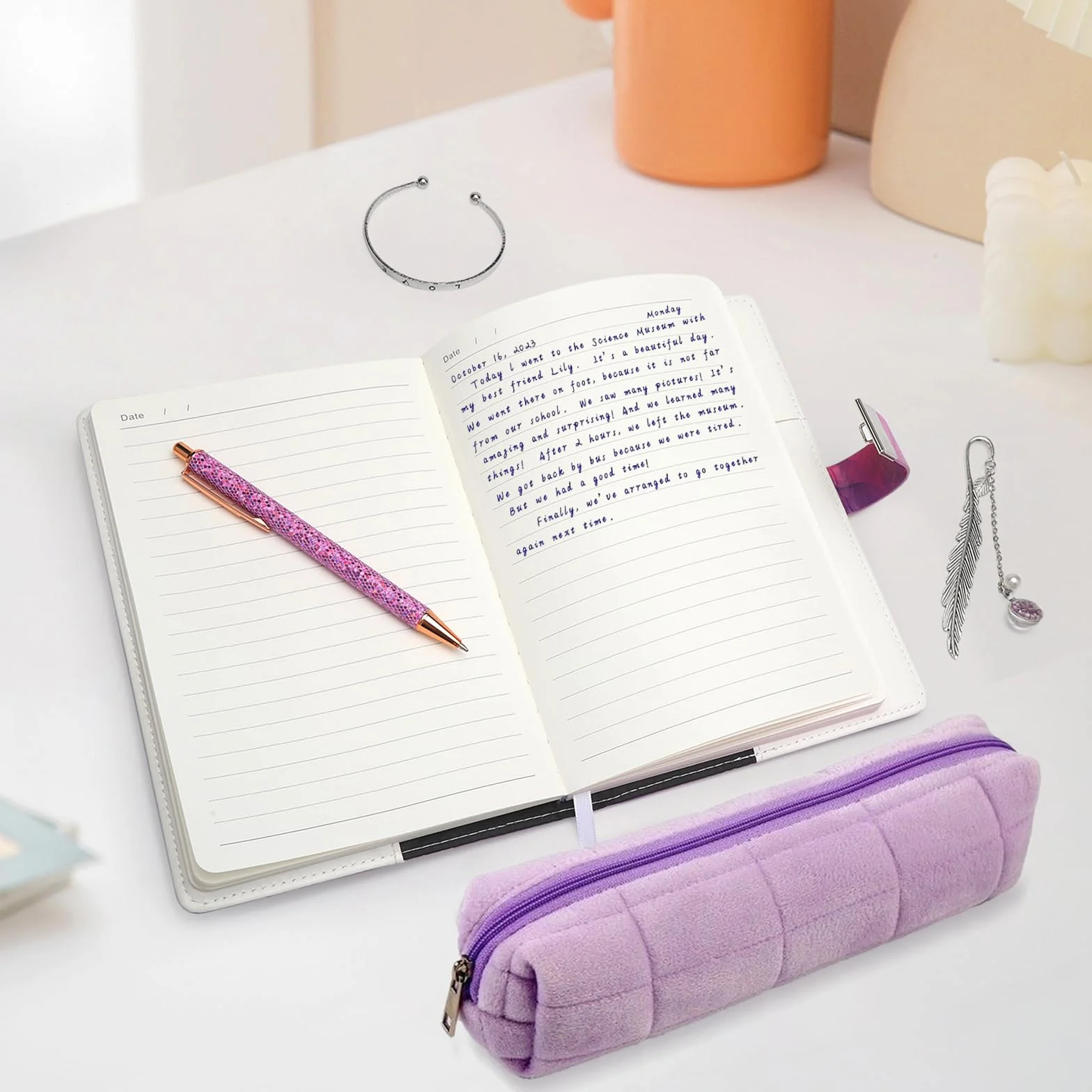 TNSLAND Set de Papeterie Violet, Journal Intime Fille avec Serrure, Cadeaux pour Filles 7-14 Ans