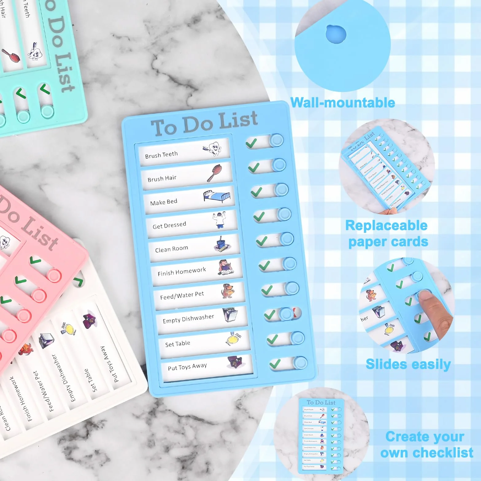 Tableau Routine Enfant 4 Pièces To Do List avec 30 Feuilles de Papier Vierge