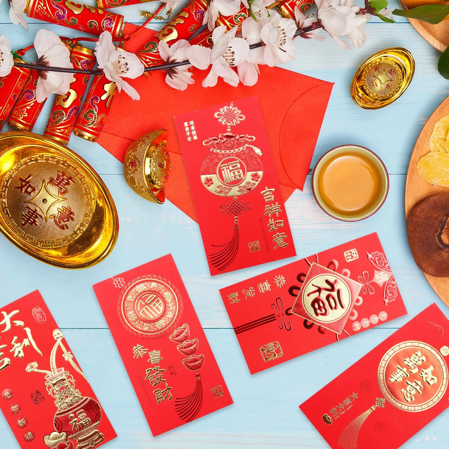 Lot de 24 enveloppes rouges chinoises Hong Bao Grande taille pour Nouvel An chinois, mariage