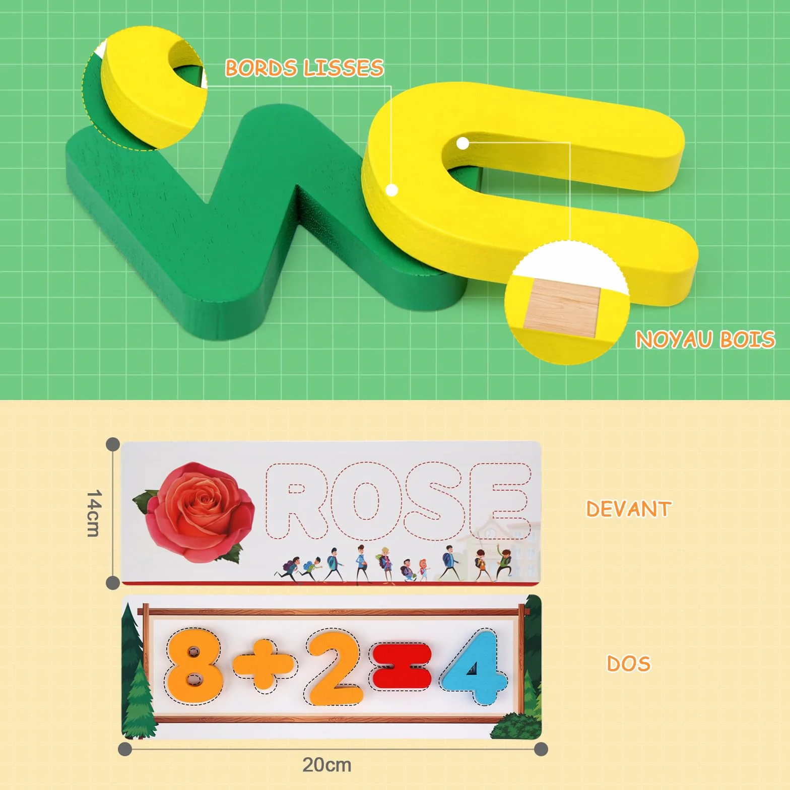 Felly Jouet Enfant 2-5 Ans, Jeux Educatif d'Orthographe Française, 2 en 1 Montessori Apprenez à Lire Lettres et Arithmétique