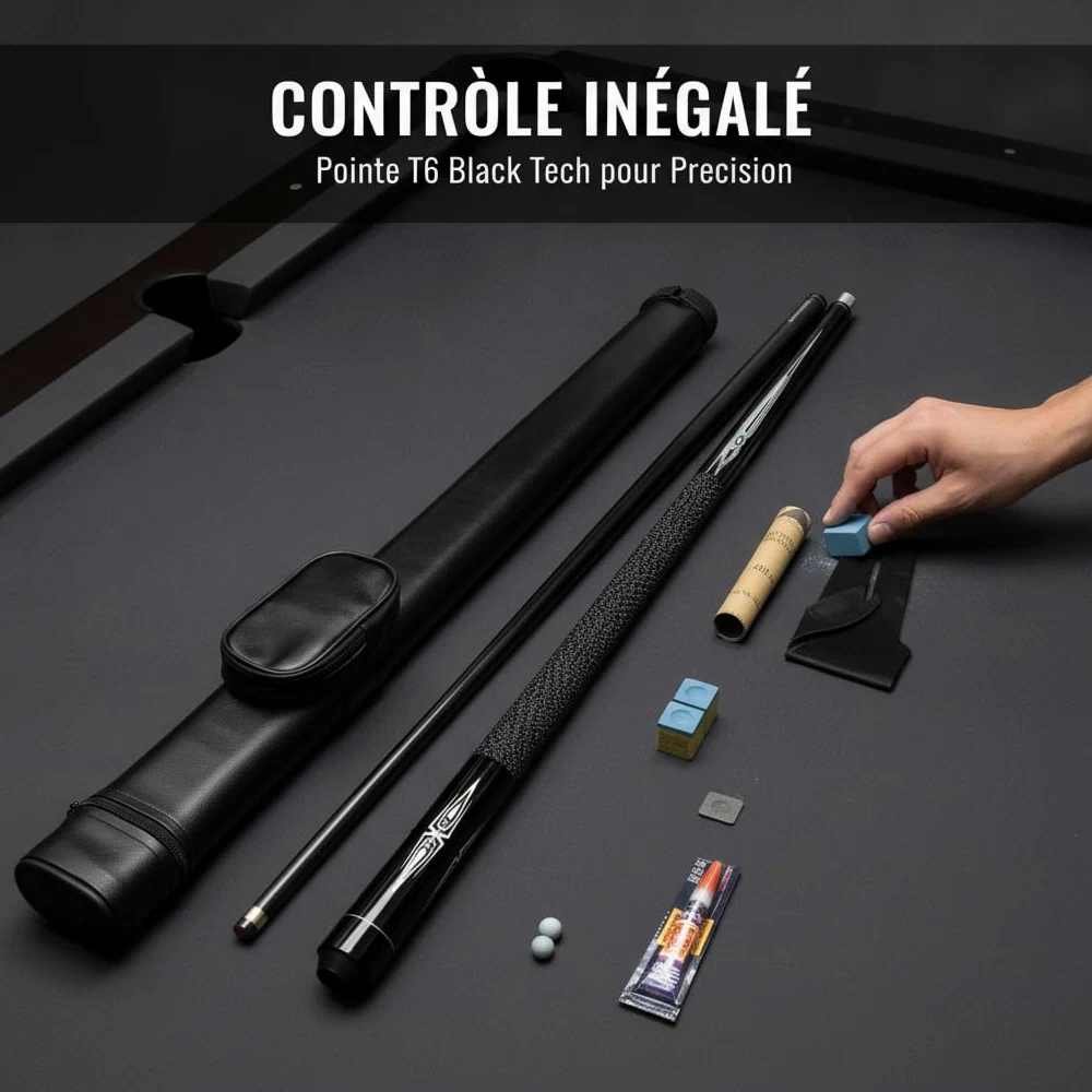 Queue Billard Américain, Fibre Carbone & Cuir, 145 cm 1/2 Split, Pointe 10mm ou