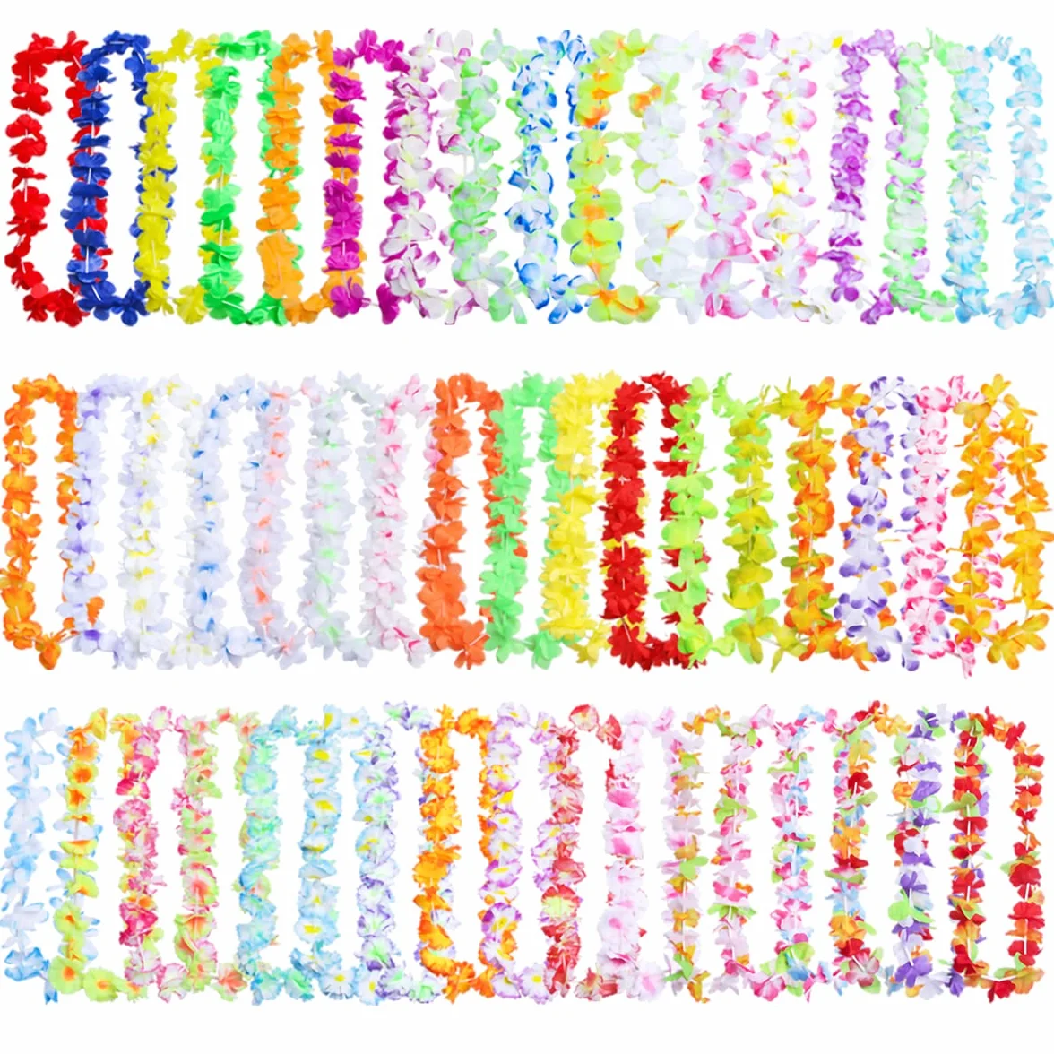 Lot de 50 décorations de fête hawaïennes, collier hawaïen en vrac pour fête tropicale, plage, Luau, Aloha