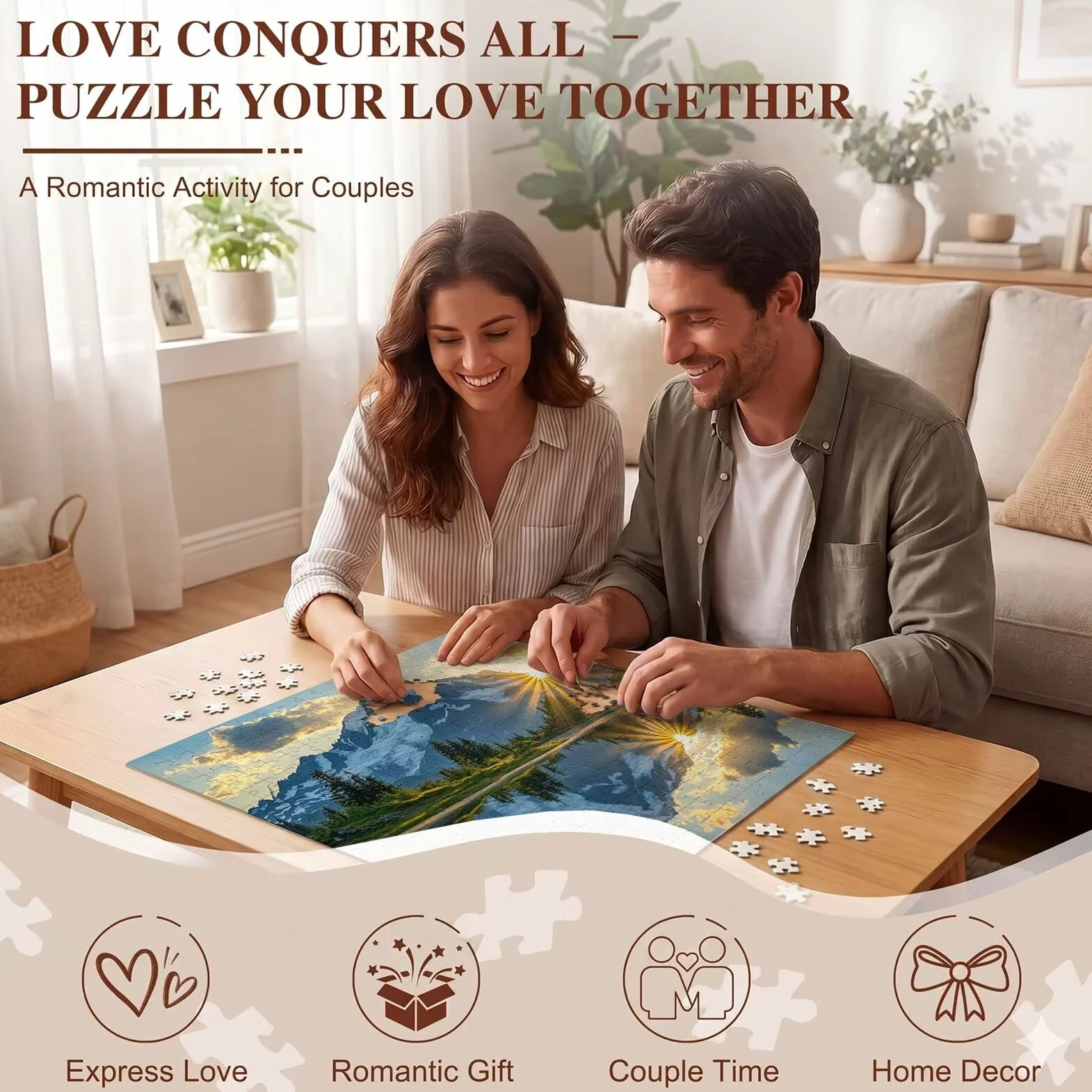 Paysage Coucher Soleil Puzzle 1000 Pièces pour Adultes, Format 75 x 50 cm, Challenge Casse-Tête de Famille, Loisirs Créatifs et Relaxation, Pièces Robustes avec Lettres au Dos, Décor Murale f0-525