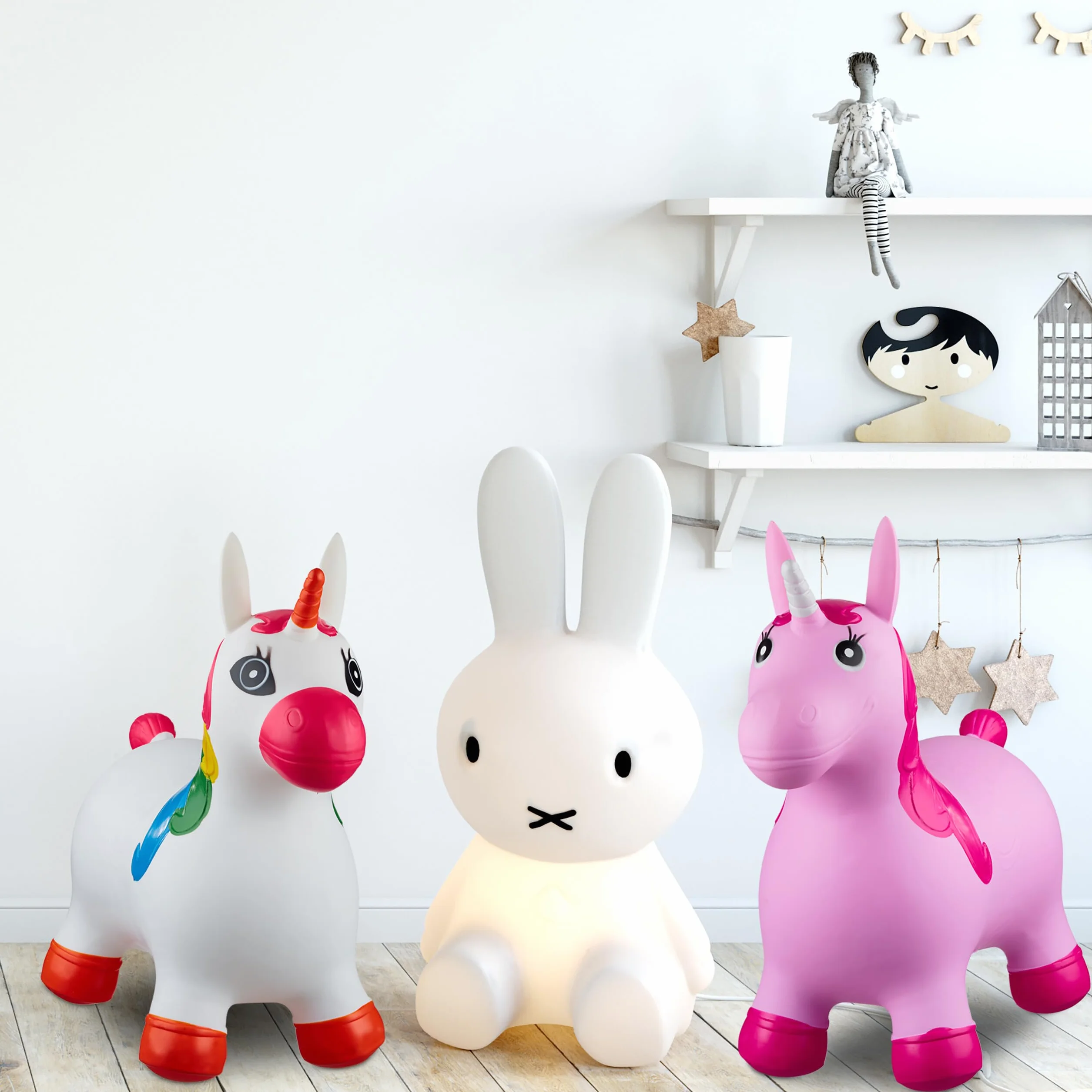 Relaxdays Animal Sauteur en Forme de Licorne, Charge Max. 50 kg, sans BPA, Pompe à air, Blanc