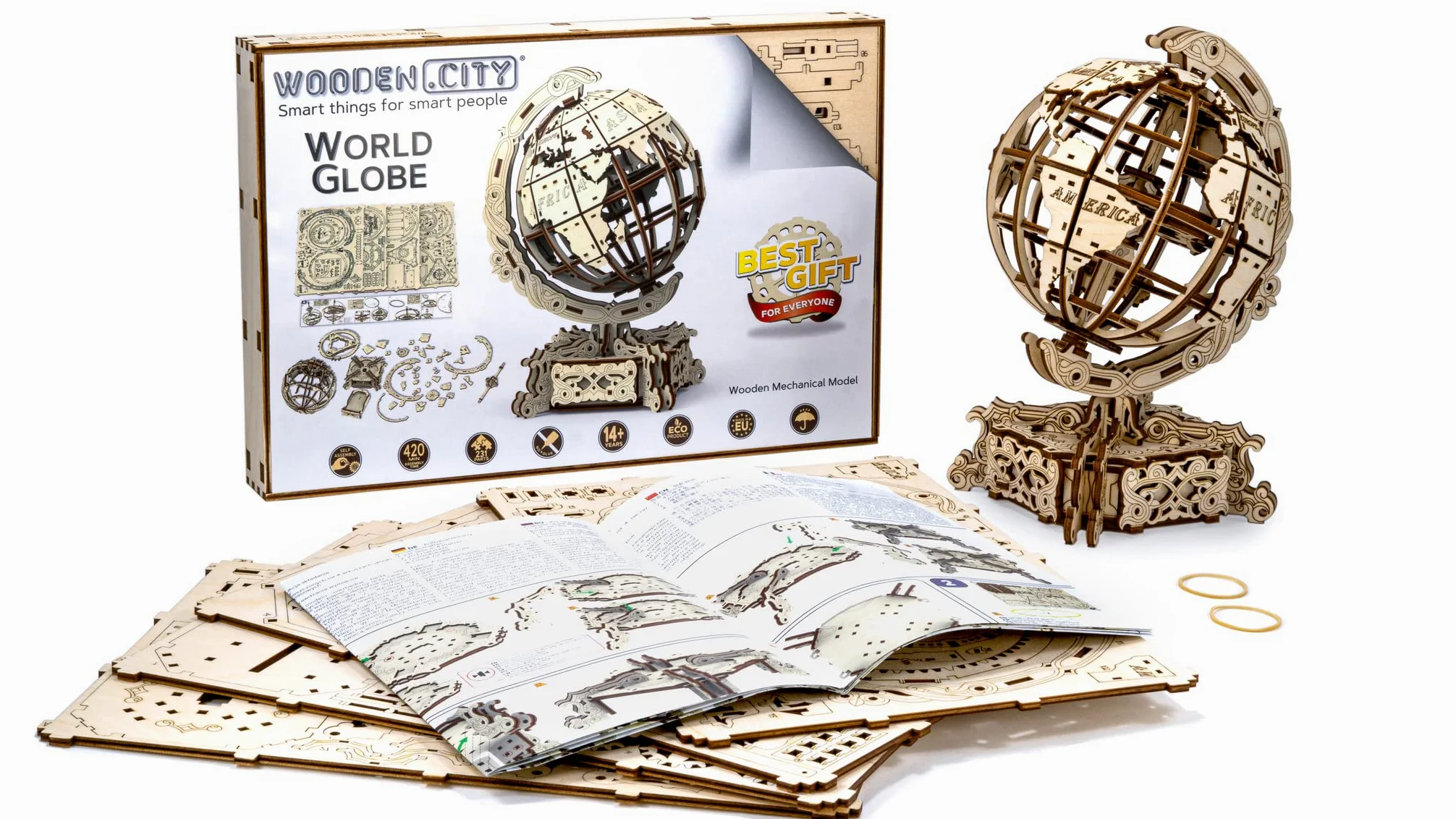 WOODEN.CITY Puzzle 3D Adulte, Maquette en Bois à Construire, Globe Terrestre, Casse tête, Puzzles en Bois, Construction Adulte, Cadeau pour Homme, Mari, Partenaire, Collègue