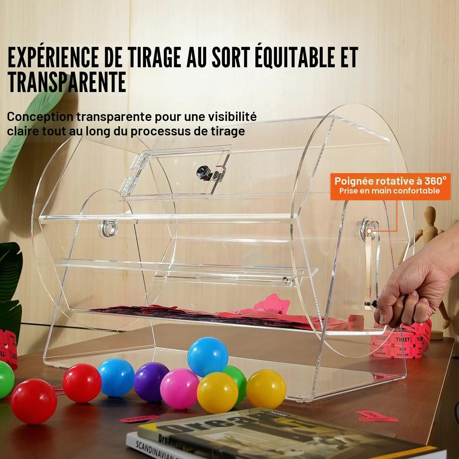 VEVOR Tambour de Tombola Loterie Loto en Acrylique, Capacité 10000 Billets ou 300 Balles, Cage pour Jeu de Bingo Transparente, avec 2 Clés, 565 x 1450 mm, pour Vote Événement Fête Salon Rassemblement
