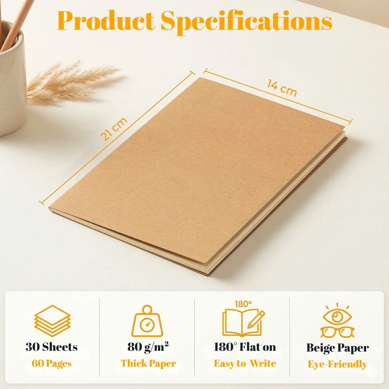 VEESUN Lot de 10 Cahiers Kraft A5 Ligné, Carnet de Notes, Bloc-notes