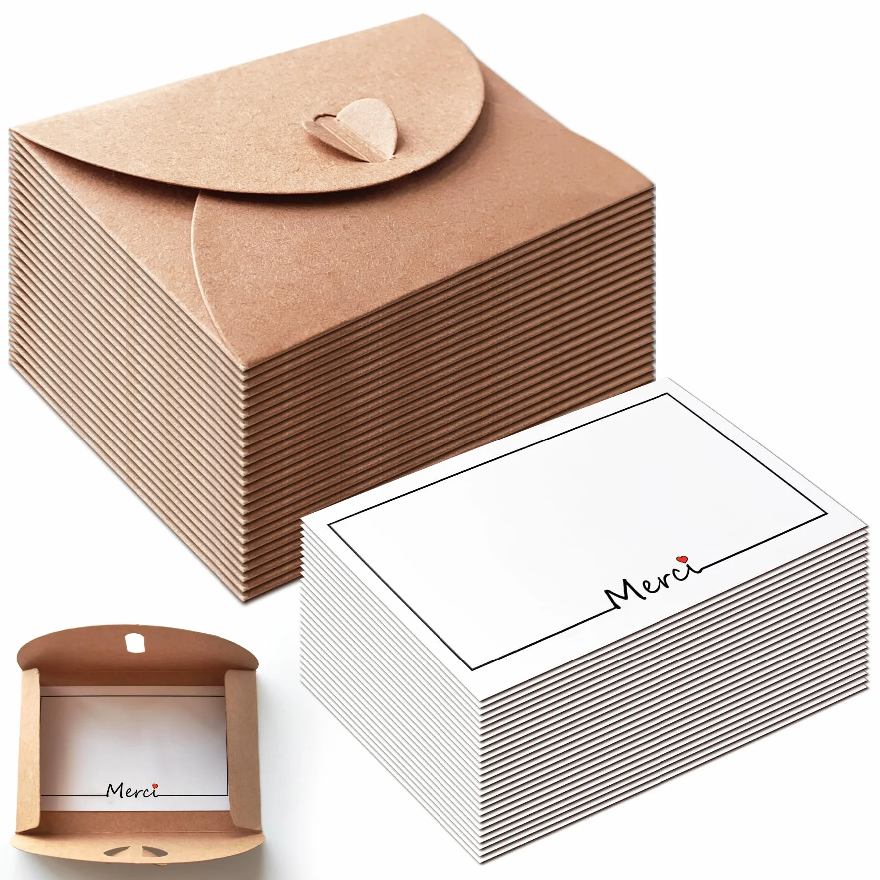 25 Pièces Petites Enveloppes Kraft avec 25 Cartes Vierges 10.6×7.6cm pour Noël Fête Invitation