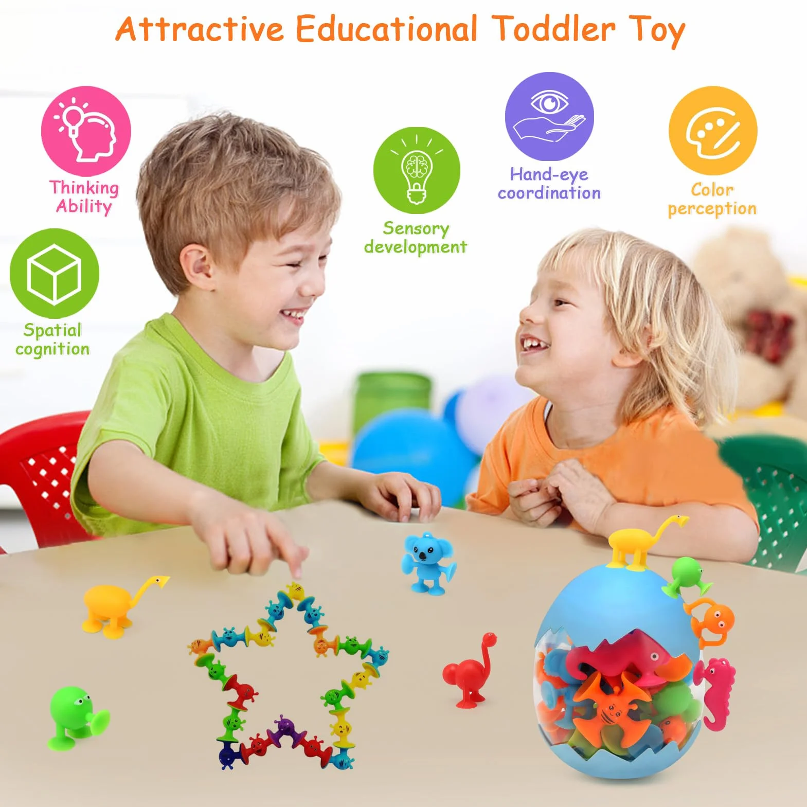 Jouets à Ventouse Silicone 26 Pièces Jouets de Bain Animaux Sensoriels Interactifs pour Enfants 3-7 Ans Garçons Filles