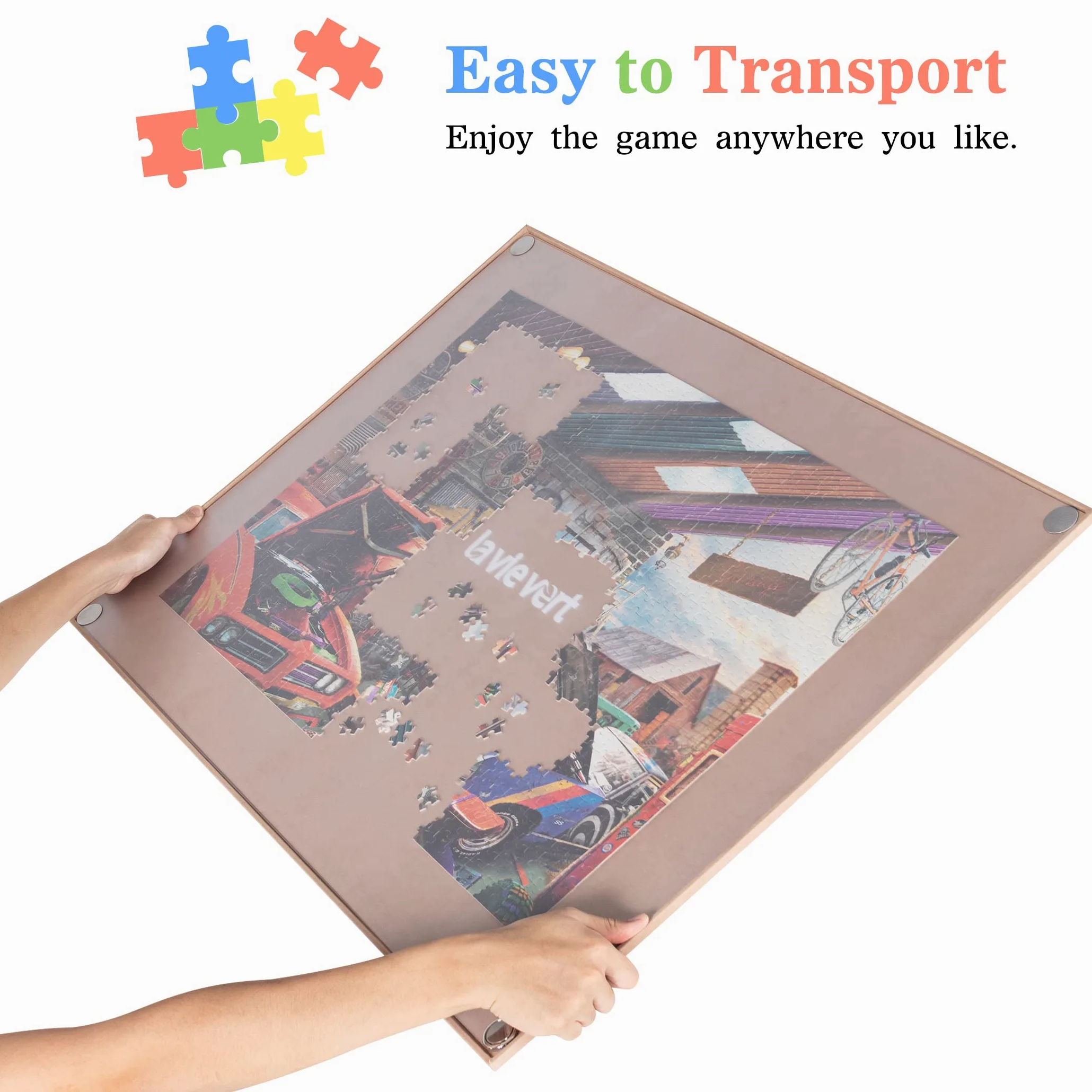 LAVIEVERT Planche de puzzle en bois avec housse anti-poussière – Tapis portable pour rangement de puzzle – Surface antidérapante – Capacité jusqu'à 1500 pièces – Kaki