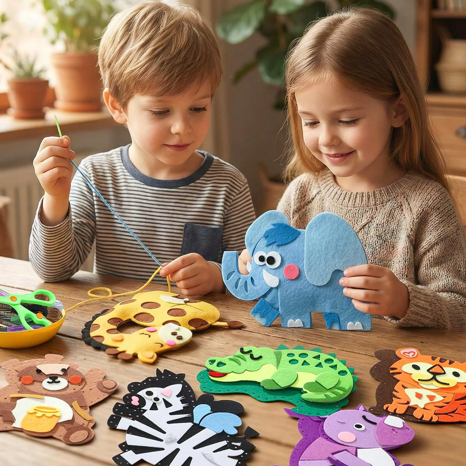 Toylink Kit Couture Enfant, Kit Créatif Bricolage avec 12 Feutres & Aiguilles Plastique, Cadeau 5-10 Ans Fille Garçon