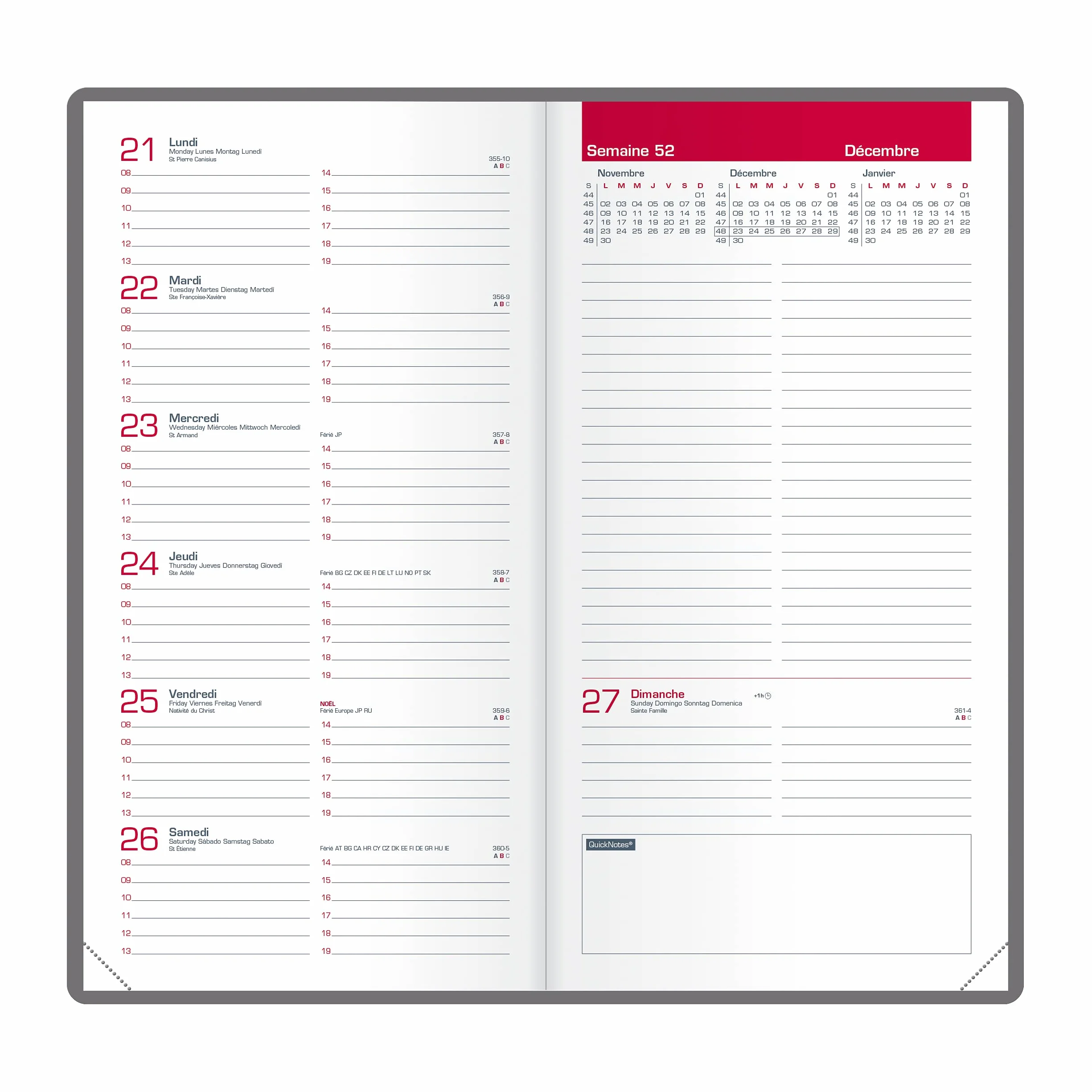 Oxford Recharge Agenda Semainier Poche 9x17 cm Août 2026-2027 Reliure Cousue